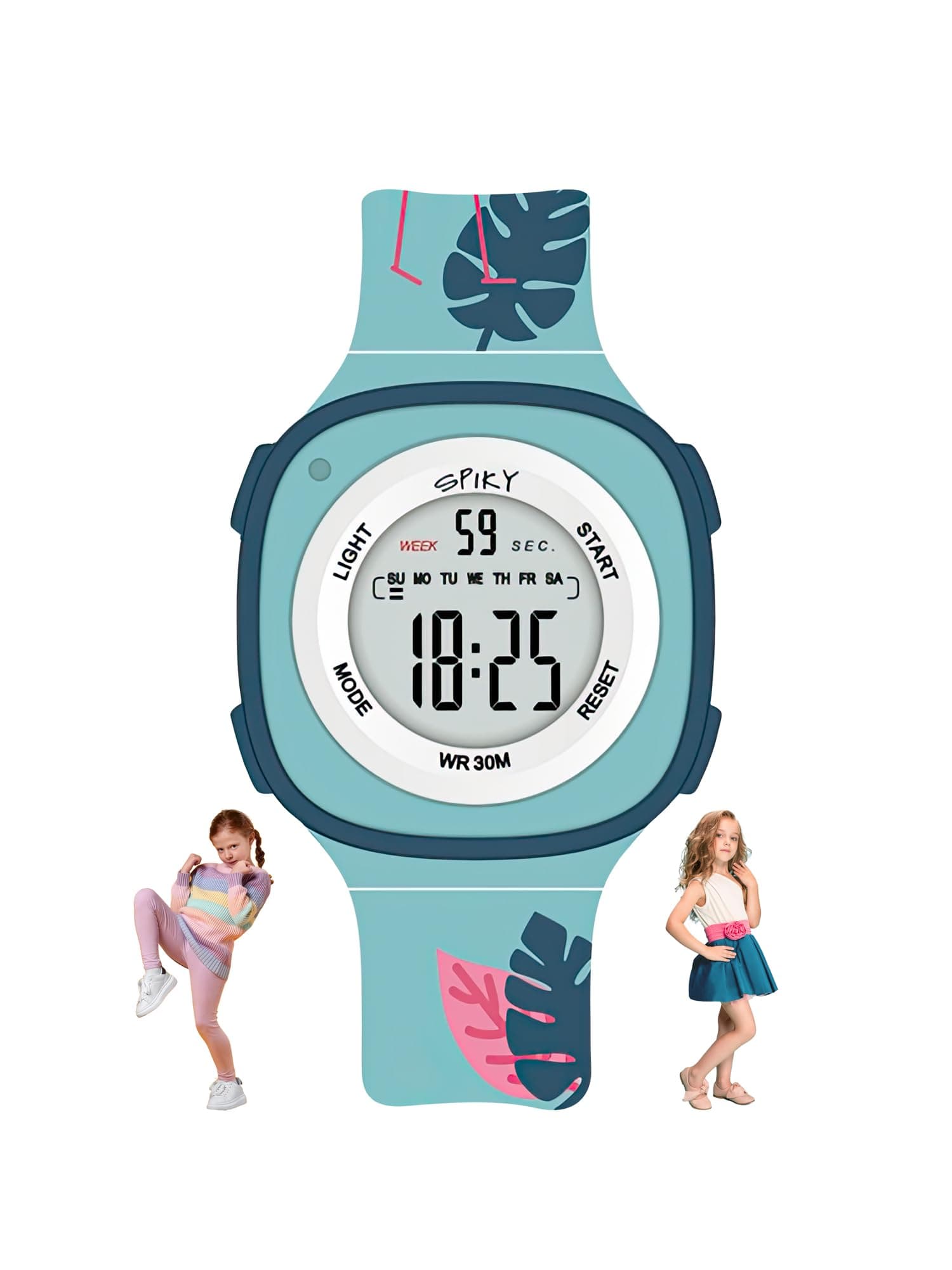 SPIKY Digital Sports Watch for Kids (Turquoise) | Multifunctional, Luminous Display, Alarm | Water Resistant & Printed Silicone Strap | Best Birthday Gift Wrist Watches for Girls & Boys | Age 2-14 Yrs