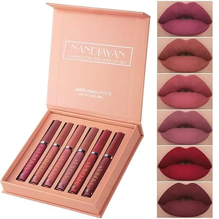 6Pcs Lipstick Combo Set - Long Lasting Liquid Lipsticks Matte Waterproof for Dusky Skin Tone & Fair Tone in Red, Brown, Nude lipstick Shades, Ideal Valentine Gift for Girlfriend & Wife | Lipstick Combo Set