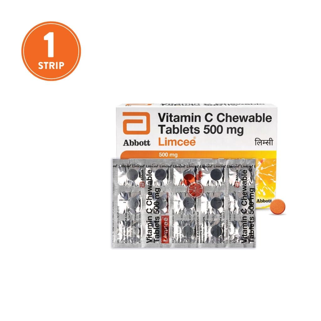 Limcee Chewable Natural Vitamin C Chewable Tablets 500mg || Tangy Orange Flavour || Boost Immunity || Supports Energy || Antioxidant || Skin Care || Men and Women -15 Tabs