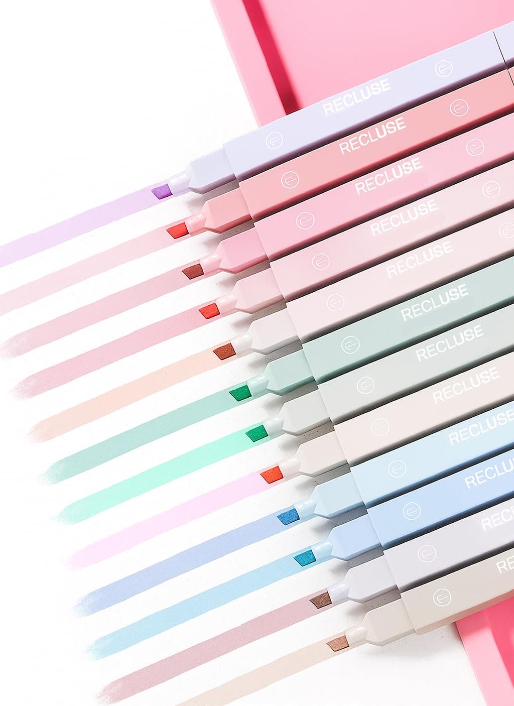 RECLUSE 12 PCS Highlighter Pastel Pen Marker Pastel Assorted Colours, Aesthetic Marker Pens Highlighter Set, Perfect for Diary or Notebook in School,Office Supplies Smooth Writing Quick Dry