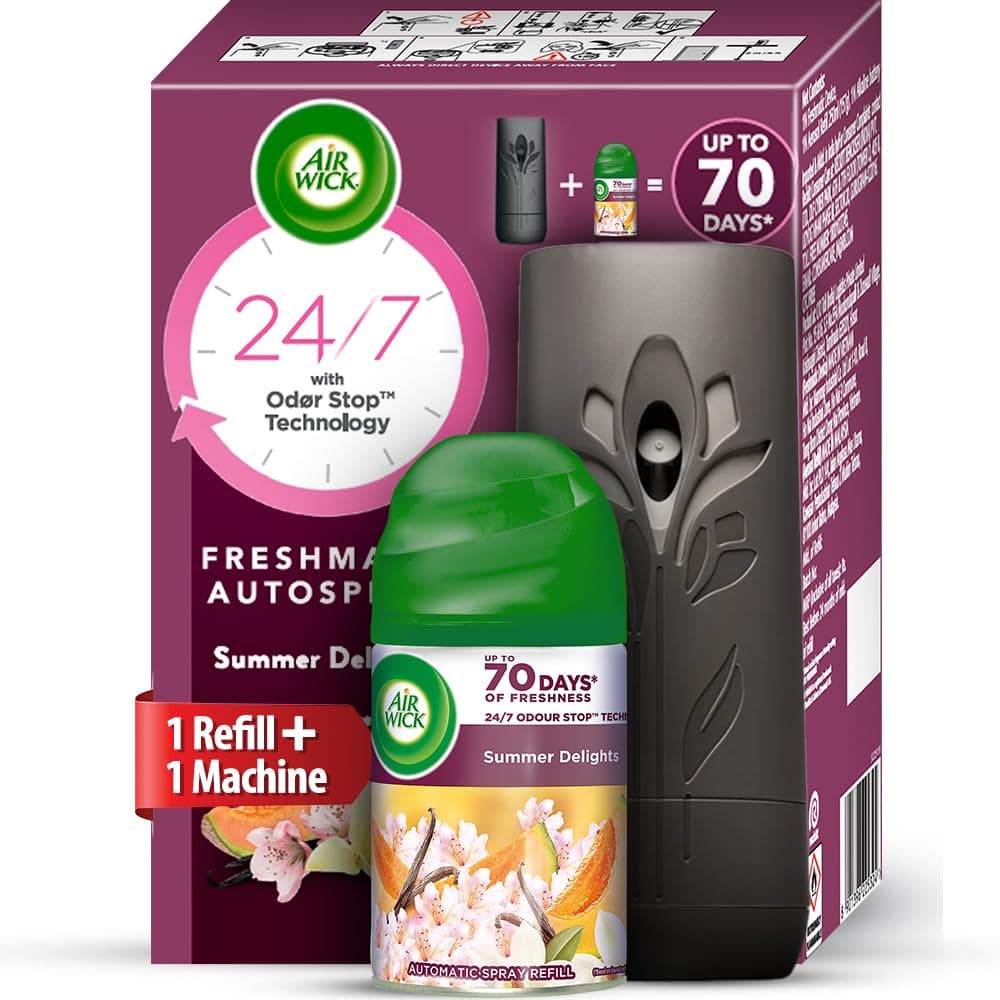 Air Wick 250 ml - Vanilla & Muskmelon (Summer Delights), Refill + Automatic Spray| Freshmatic Air Freshener Kit | 2600 Sprays Guaranteed | Automatic Room Freshener, Bathroom Freshener and Room Spray