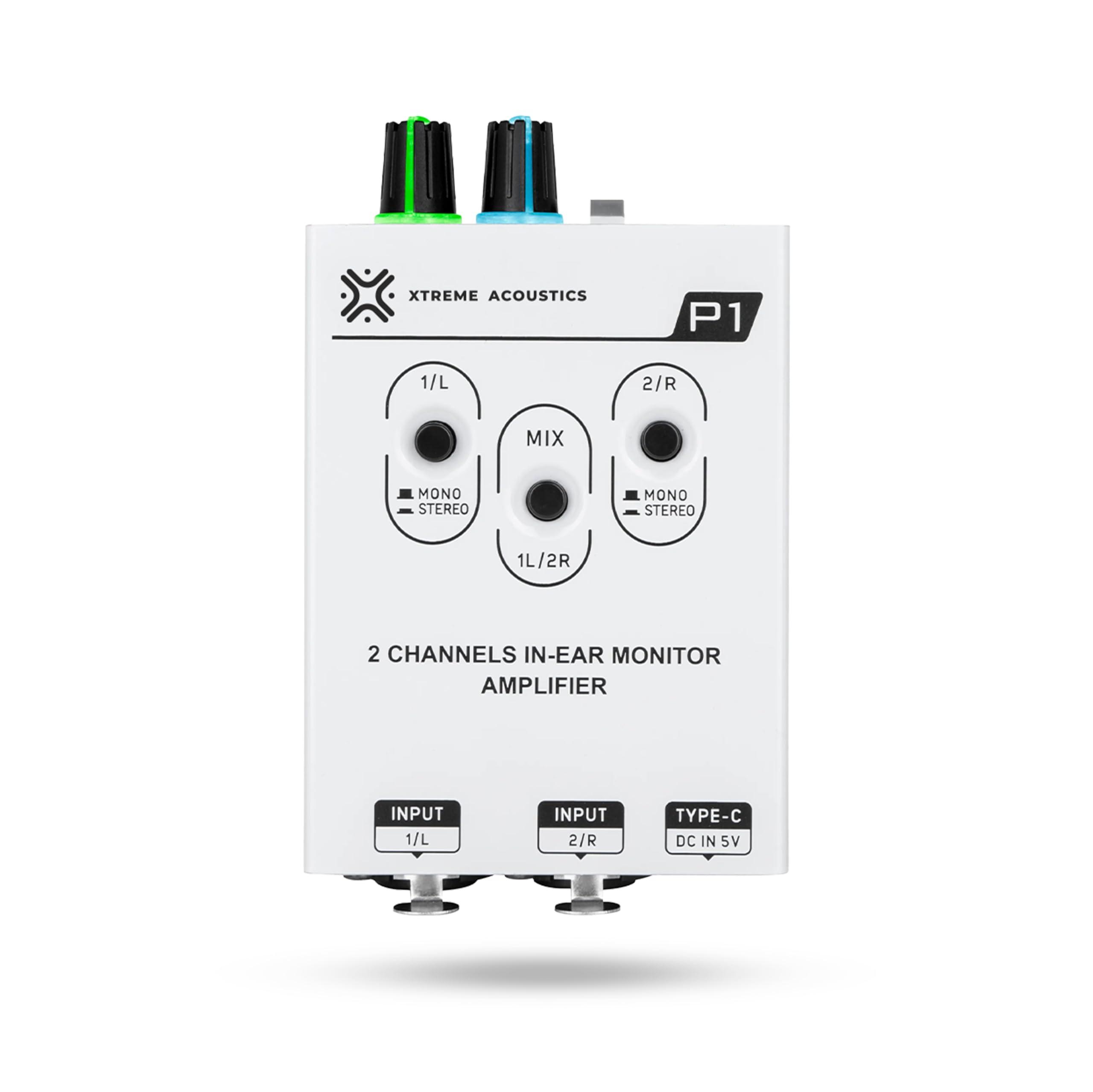 Xtreme Acoustics P1 Dual Channel in-Ear Headphone Amplifier with Switchable Mono/Stereo and Mix Functions,White