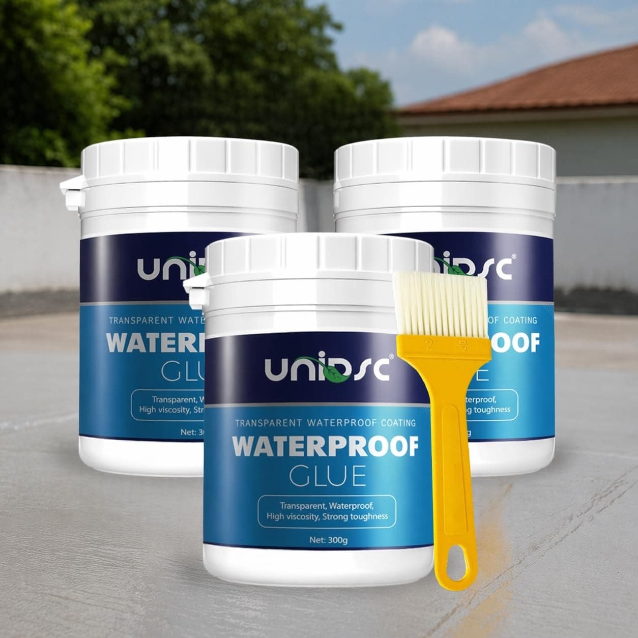 UNIDSC Transparent Waterproof Glue with Brush, 300 gm Pack of 3 Transparent Glue for Roof Leakage, Crack Seal, Water Leakage Solution, Waterproofing for Pipe, Wall, Tiles