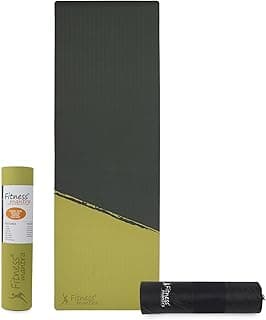 Fitness Mantra® TPE 8mm Cross Color Anti-Slip Yoga Mat with Cover Bag for Gym Workout and Yoga Exercise for Men & Women Fitness| 1 Piece| With Cover Bag| Thickness 8mm| Army + Lemon|