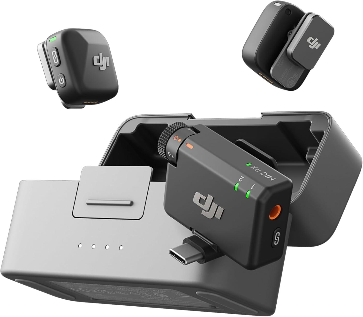 DJI Mic Mini (2 Transmitters + 1 Receiver + Charging Cradle), Ultra Light, Detailed Audio, 48 Hours Use, Noise Cancelling, Auto Limit, Wireless Microphone/iPhone/Android, Vlog, Streaming