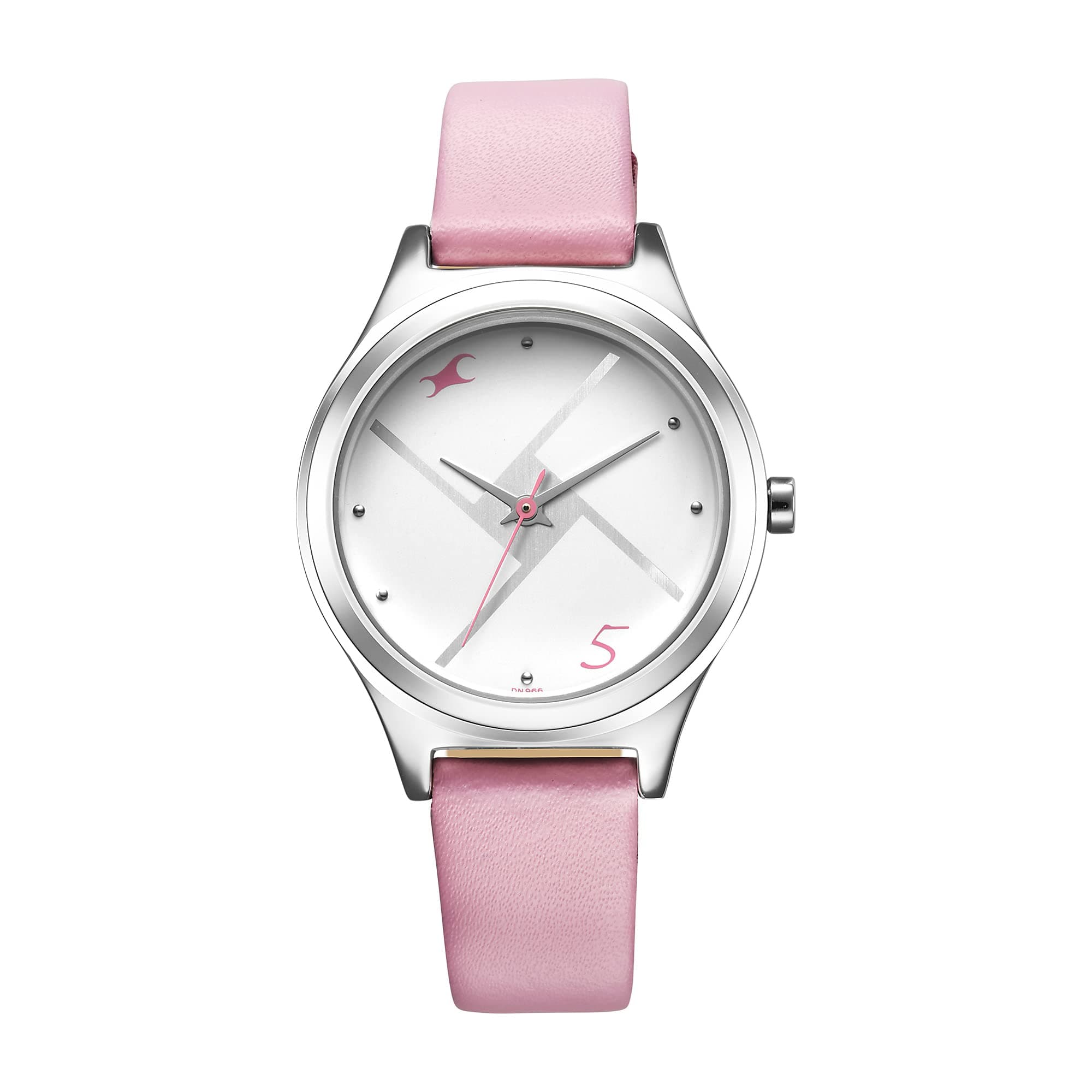 Fastrack Stunners Quartz Analog Silver Dial Pink Leather Strap Watch for Girls - NS6152SL08