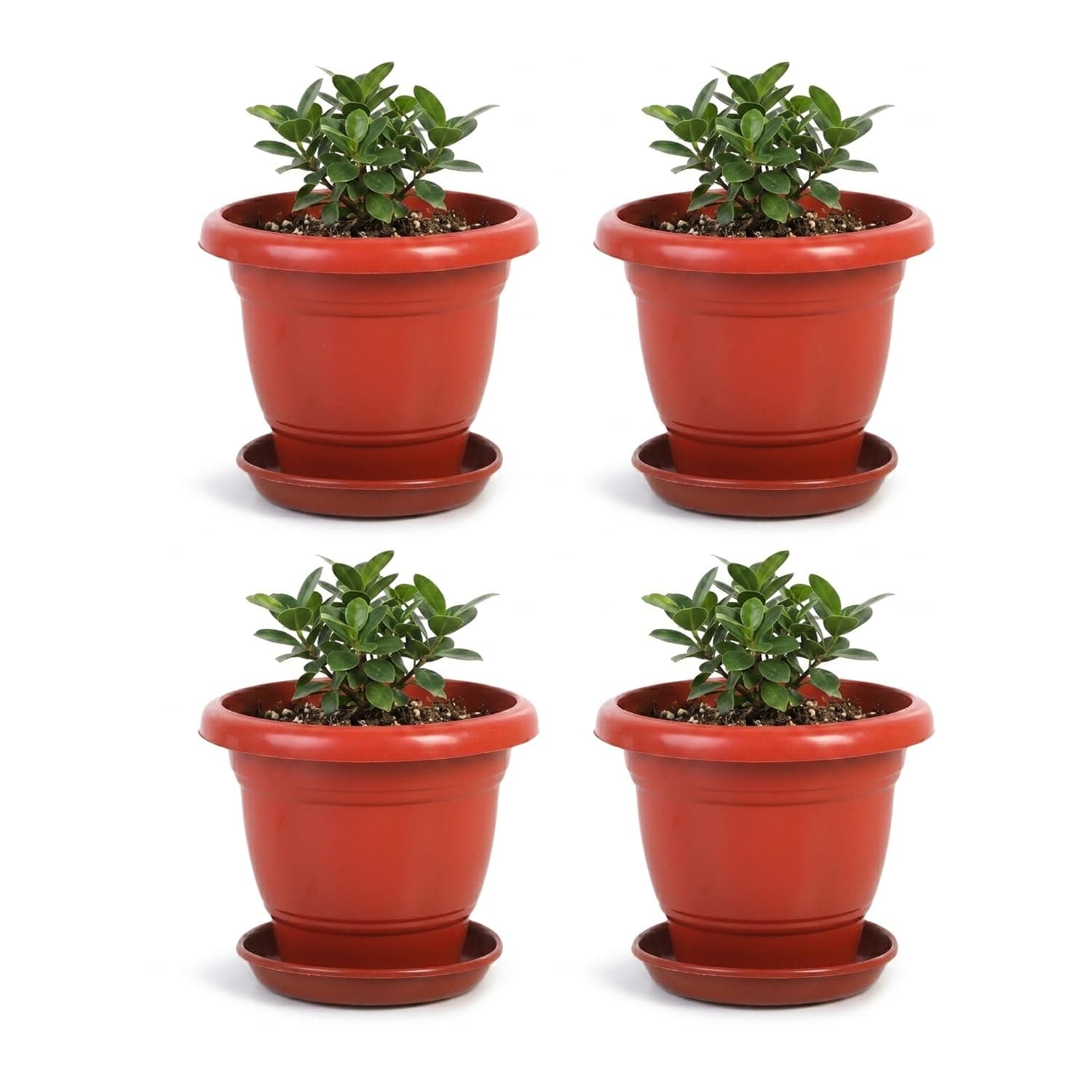 Bonkaso 12 Inch Plant Pots with Drainage Plate (Set of 4, Red) | Heavy Duty Plastic Flower Pots for Indoor & Outdoor Plants | UV Resistant Garden Pots for Balcony, Terrace, Home & Nursery
