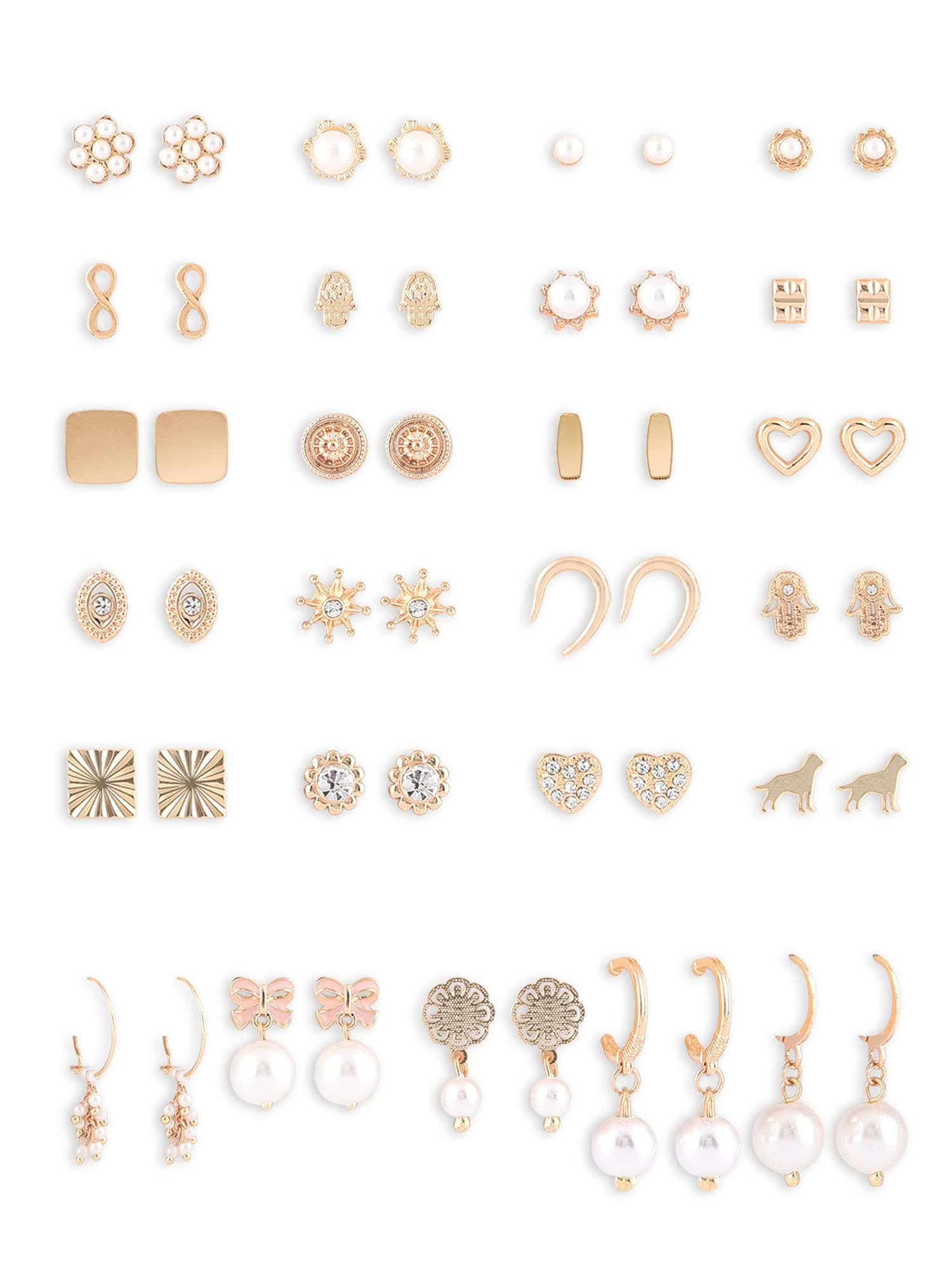 Zaveri Pearls Set of 25 Gold Tone Contemporary Studs & Drop Earrings For Women-ZPFK15140