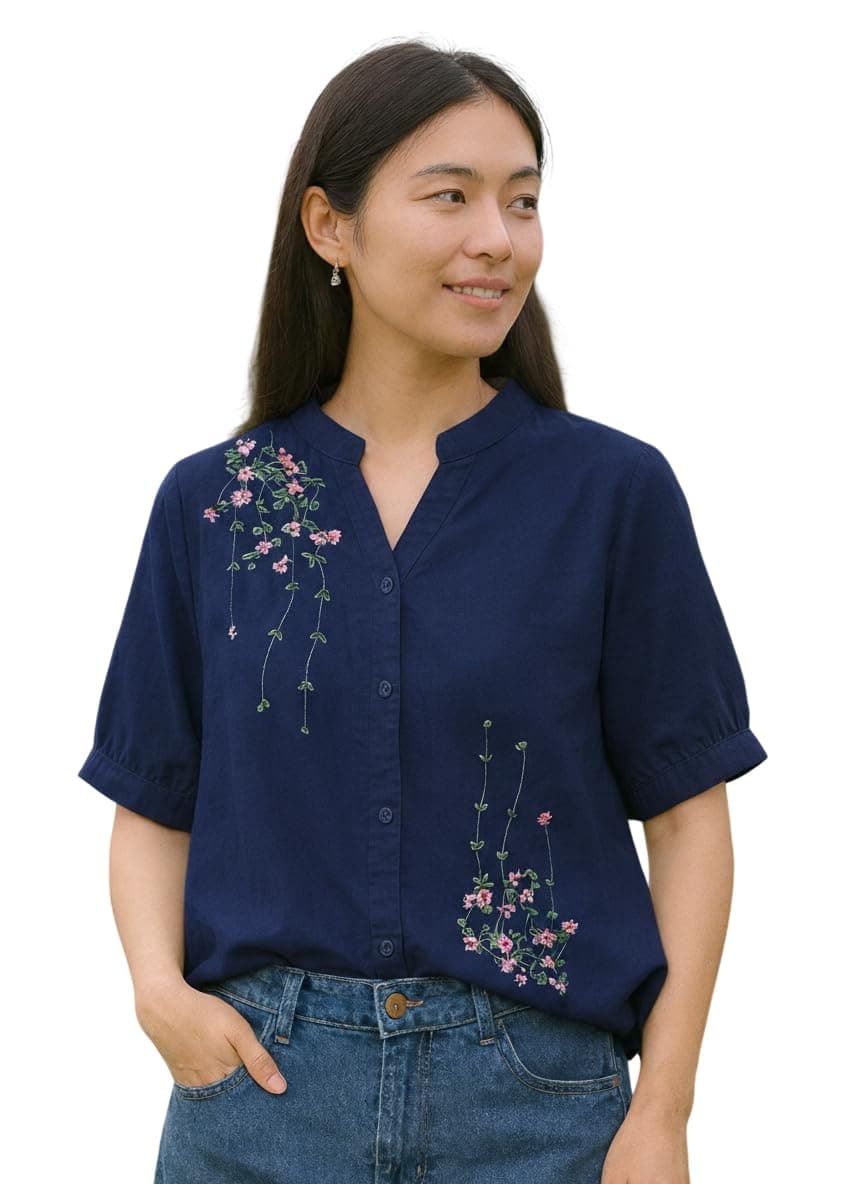 LITZO Shirts for Women - Korean Style Long Sleeve Button Down | Regular Fit Western Latest Stylish Office Wear Tops Women (NO-101-DARK Blue-XL)