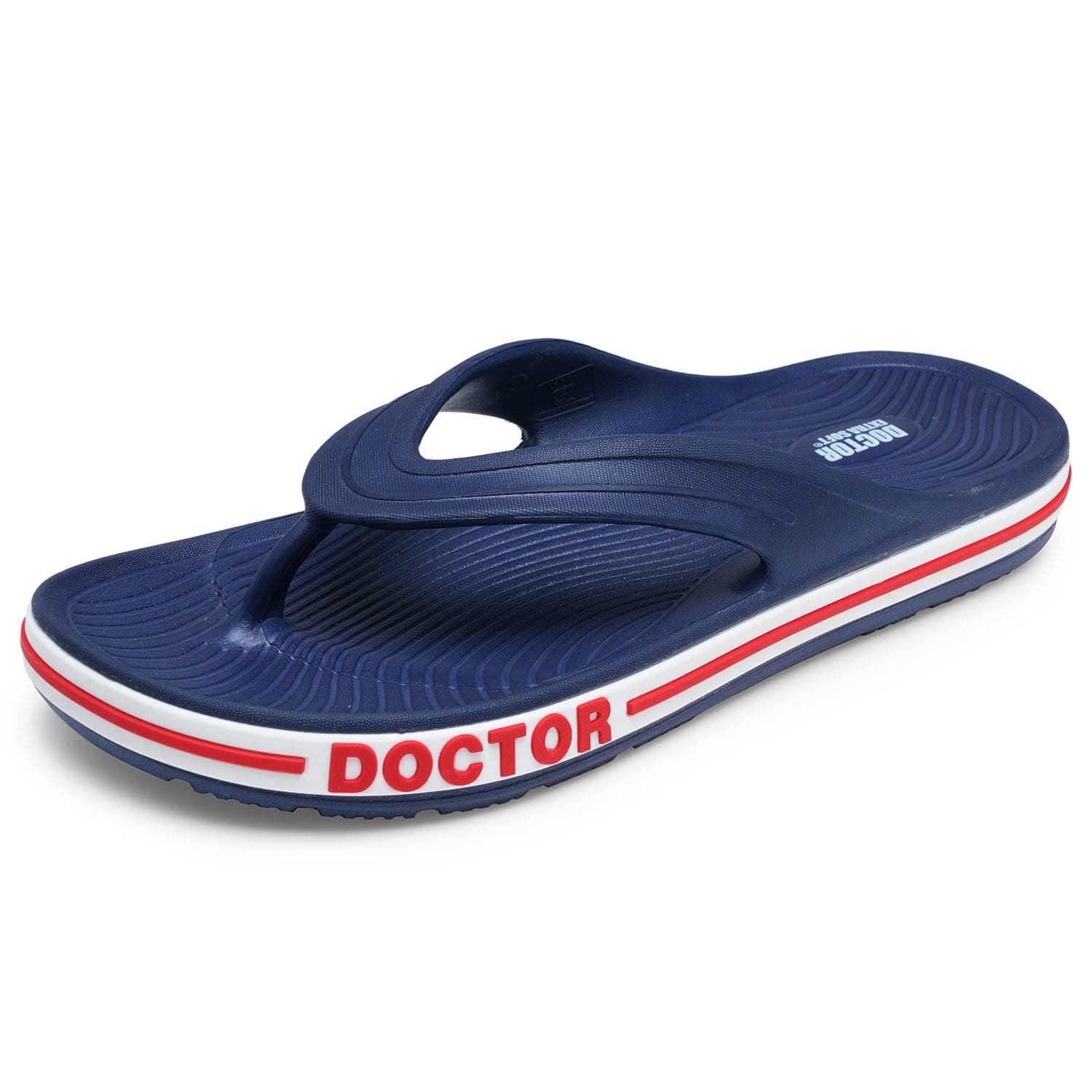 DOCTOR EXTRA SOFT Mens Classic & Premium Casual Flip Flops With Soft Acupressure For Adult | Comfortable & Lightweight| Stylish & Anti-Skid |Waterproof Everyday Cushion Slippers D-553, Navy Blue