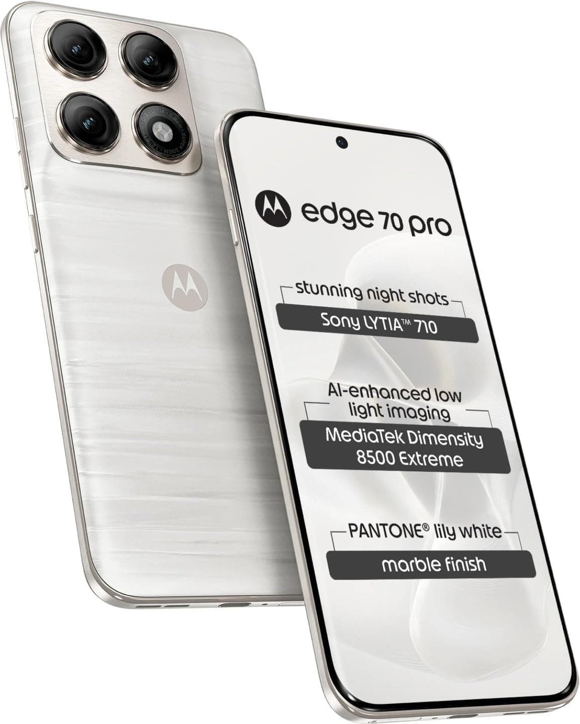 Motorola Edge 70 Pro 5G (Pantone Lily White, 12GB RAM, 256GB Storage) | Dimensity 8500 Extreme | 50MP Dual Camera | 6500mAh Battery | 6.8” 144Hz AMOLED Display