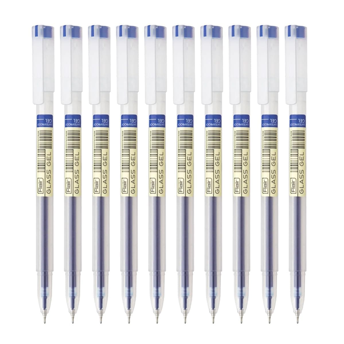 FLAIR Glass Gel Pen Wallet Pack | Tip Size 0.6 mm | Water Proof Ink For Smooth Flow System | Low-Viscosity Ink For Smudge Free Writing | Blue ink, Pack of 10