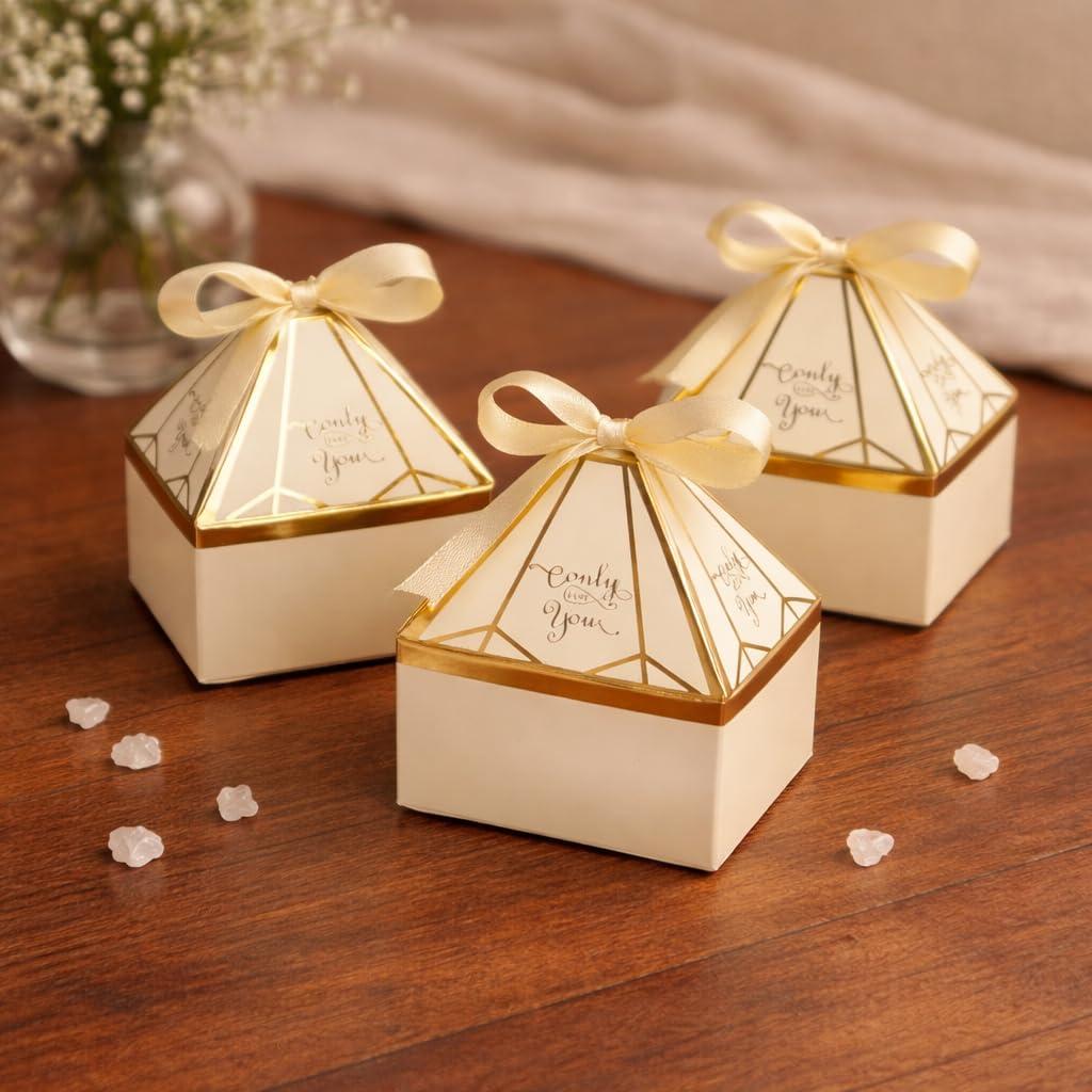 SATYAM KRAFT 20 Pcs Small Diamond Shape Folding Gift Boxes for Gifting | Hamper Boxes for Birthday Return Gift, Wedding, Pooja Gifts, Baby Shower, Birthday | Empty Chocolate & Dry Fruit Packaging