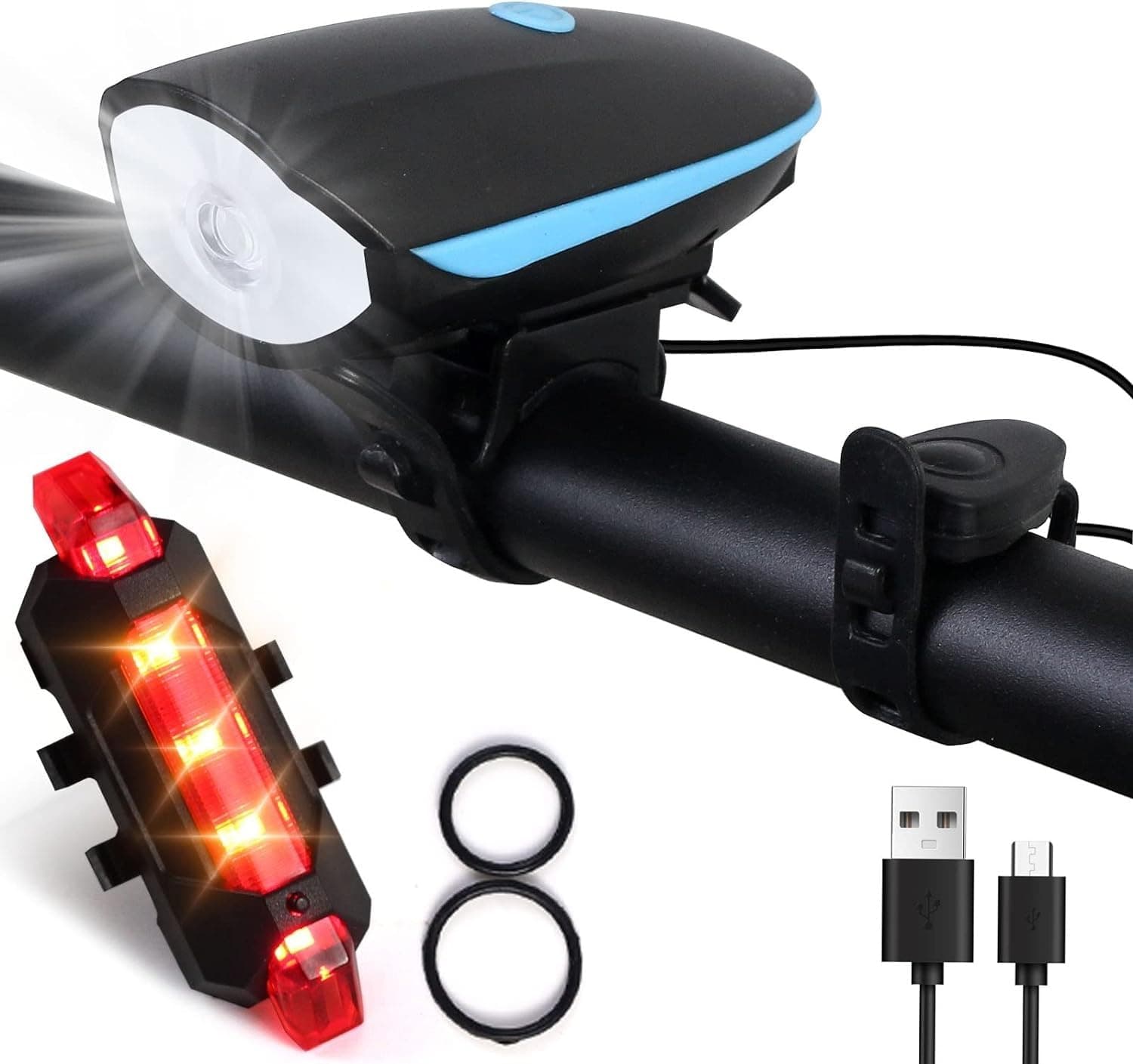 Gadget Deals 2-in-1 Rechargeable Cycle Light and Horn with Cycle Tail Light LED Cycle Light for Bicycle Front Rear Light Combo, Multicolor, Universal