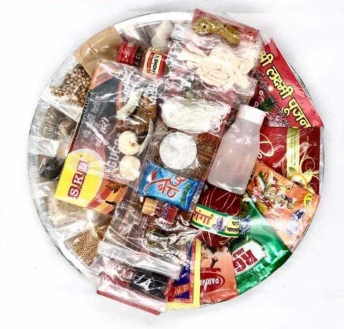 S K D All in One Pooja Kit Thali Set 31 Pieces Stainless Steel | Complete Puja Samagri for Navratri, Diwali, Ganesh & Griha Pravesh | Hawan Puja Kit with Thali for Home & Temple Use
