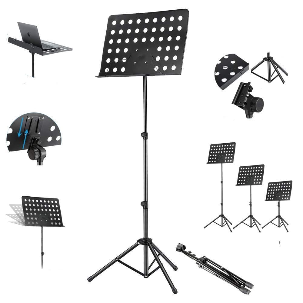 Kadence NK09 Jamming Series Music Stand | Fixed Metal Desk | Adjustable Height & Angle | Reinforced Tripod Base | Sheet Clip Holders | Suitable for Sheet Music & Books | Black