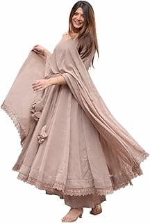 Supreetha Women Solid Flared Anarkali Gown with Dupatta | Elegant Floor Length Ethnic Dress | Party, Festive