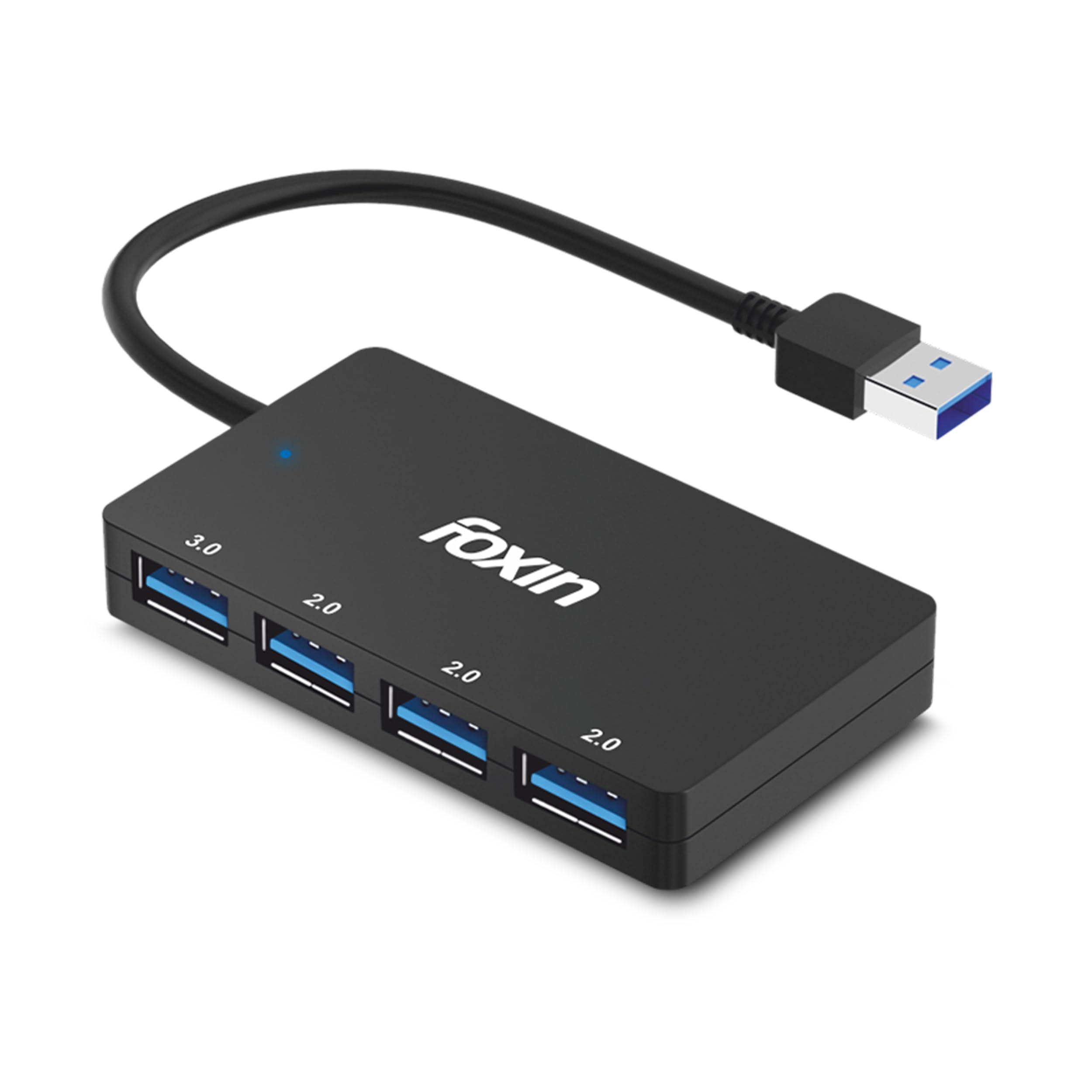 Foxin 4-in-1 USB Hub Ultra Slim | 1 x USB 3.0 & 3 x USB 2.0 Ports | Multi USB Port Connector for Laptop, PC, Mac | High Speed Data Transfer Upto 5Gbps | Plug & Play Multiport Adapter - FUH 004