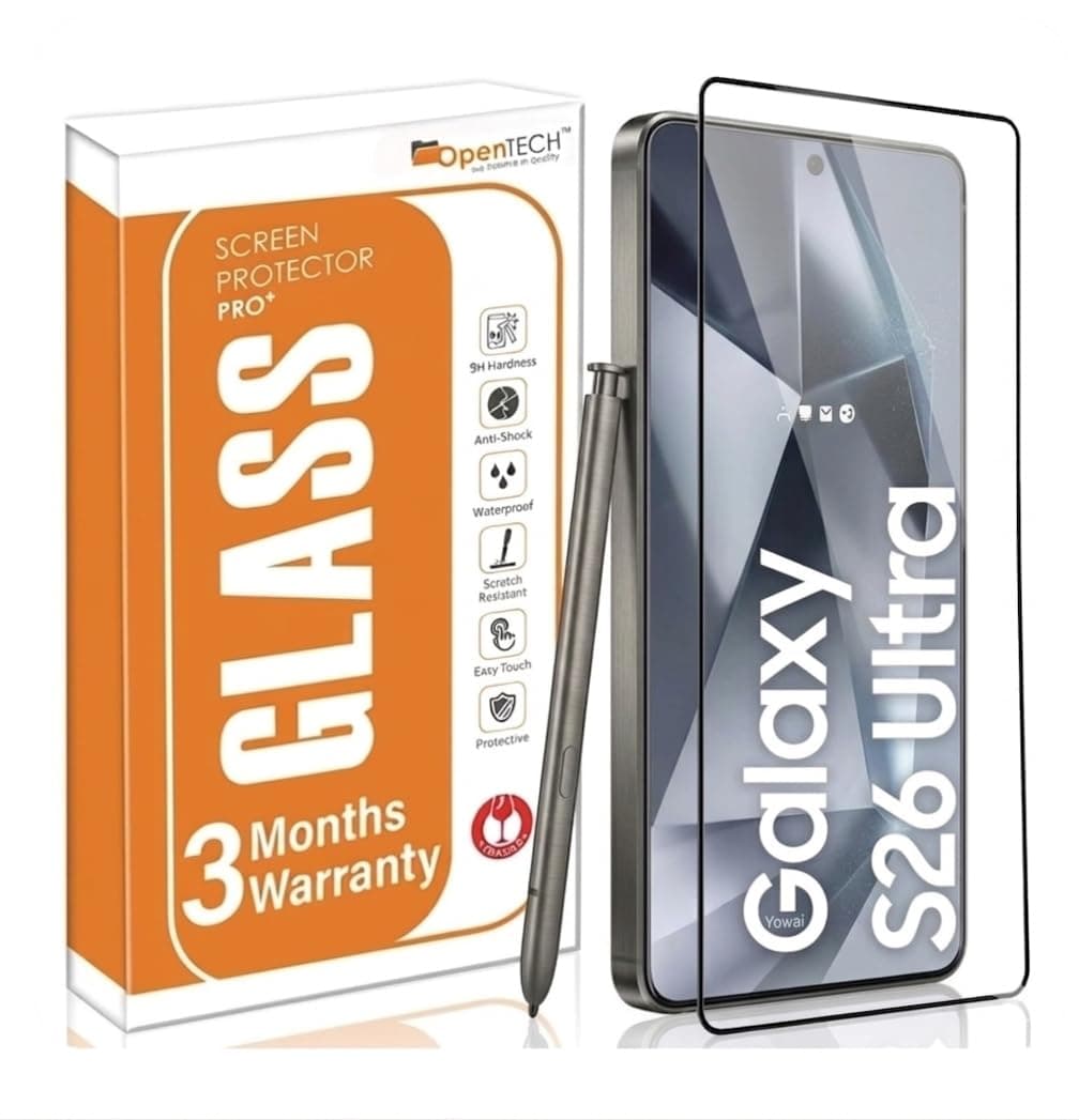 OpenTech® Military-Grade Gorilla Tempered Glass for Samsung Galaxy S26 Ultra with Fingerprint Unlock, Edge to Edge Coverage - Case Friendly, Anti-scratch and Bubble free installation kit
