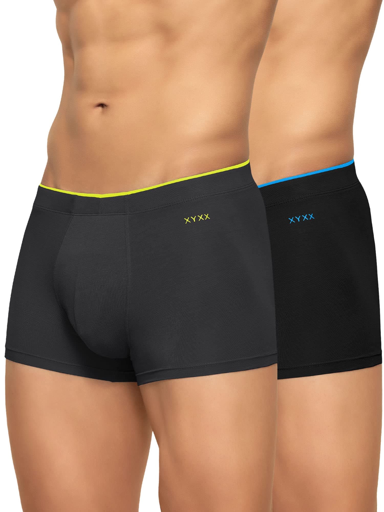 XYXX Men's Underwear Uno IntelliSoft Antimicrobial Micro Modal Trunk Pack of 2 (Coral Grey ; Black; L)