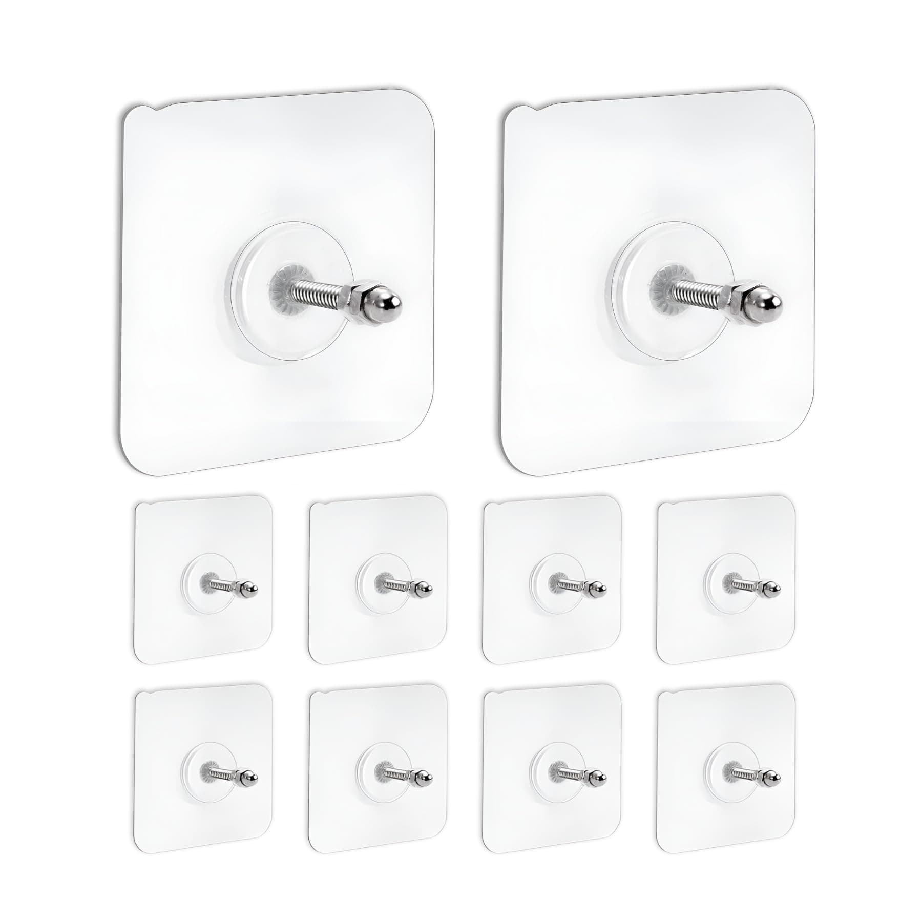 Zulaxy Adhesive Screw Hooks for Wall Without Drilling, 10 Pack Adhesive Screw Hooks for Wall Heavy Duty Strong Nail Free Hanging, Kitchen Accessories Items (Nail Hook, Transparent) Stainless Steel