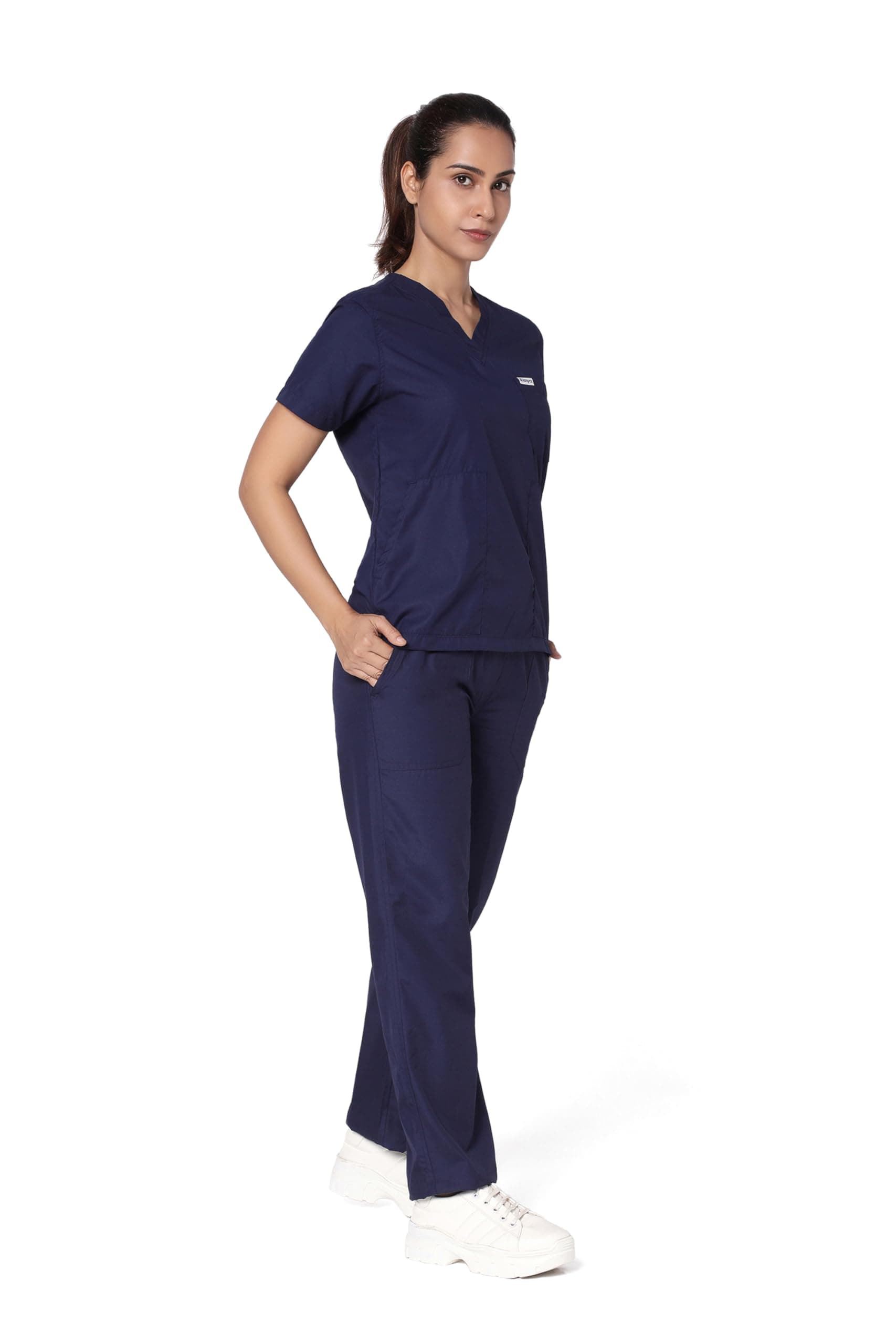 Knya Scrub Suit for Women | 5 Pocket | V Neck Top & Bottom Set | Short Sleeves | Lightweight & Breathable | Hospital Clinic & OT Wear | Medical Uniform | Scrubs for Female Doctors Nurses & Dentists