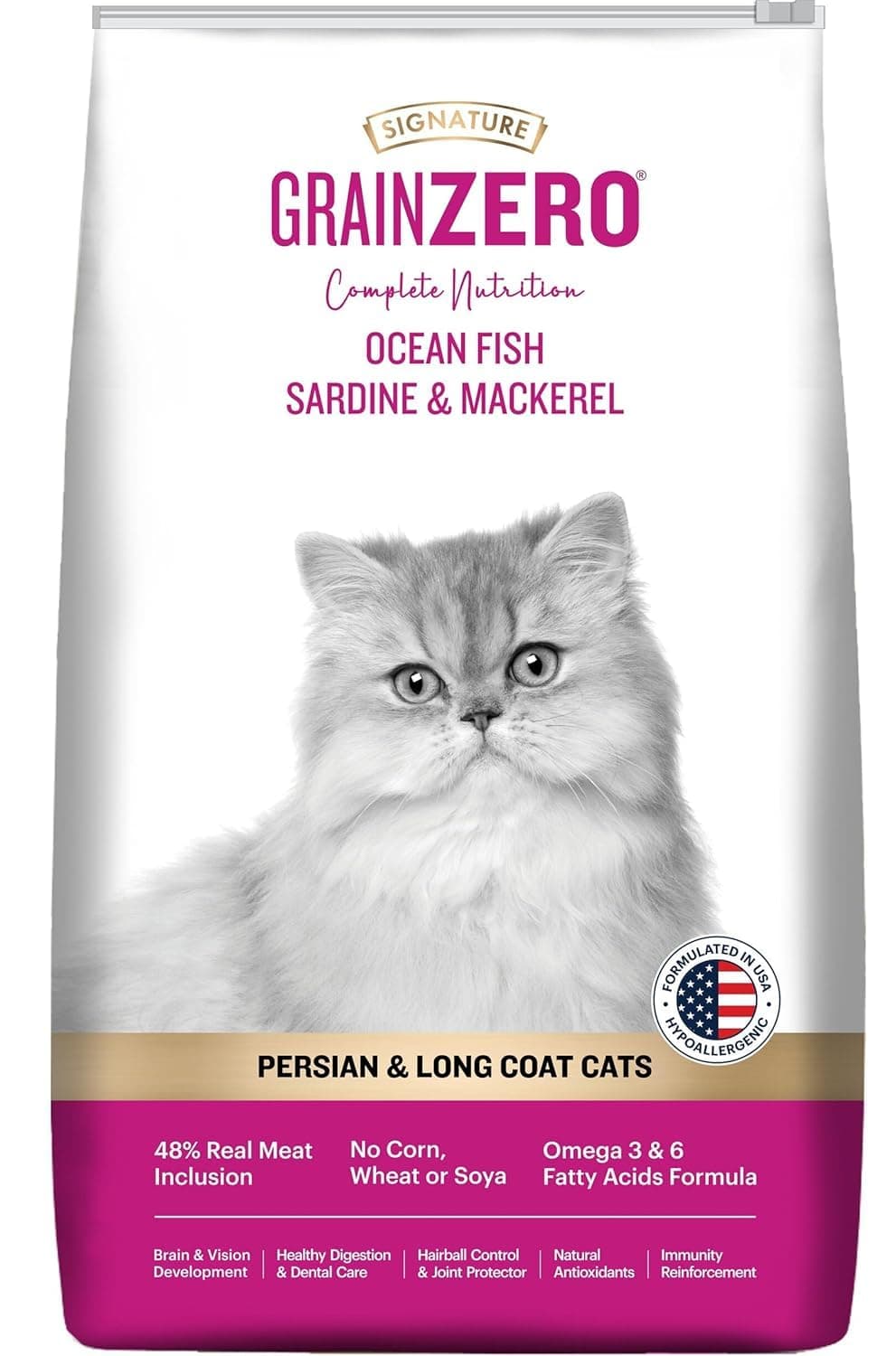 Grain Zero Persian Dry Cat Food 1.2kg | Ocean Fish, Sardine & Mackerel | 48% Fresh Fish Inclusion, No Grain Formula, Gluten- Free, Hairball Control | for Persian & Long Coat Cats, All Life Stages