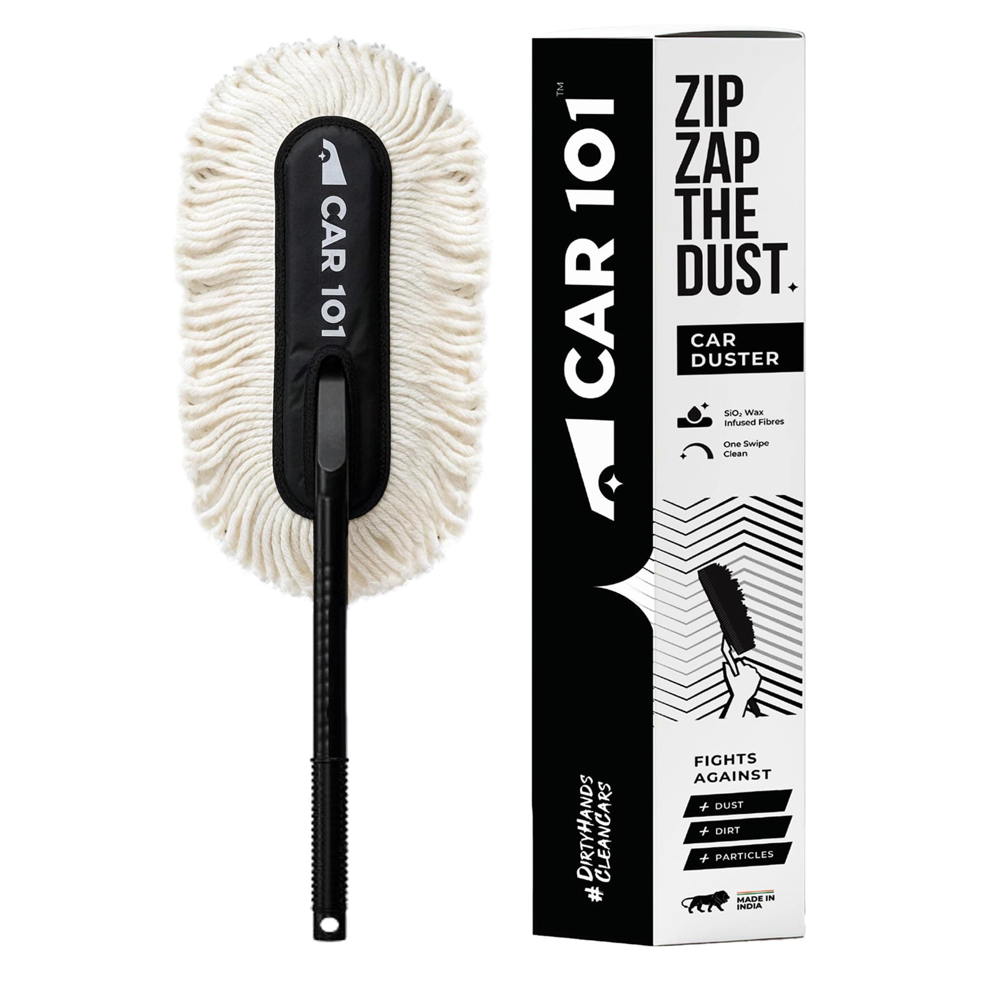 CAR101 Zip Zap Car Duster | Ceramic Wax Infused | Scratch-Free Cleaning | Easy Grip Handle | Premium Car Cleaning Tool | Effortless Dust Removal for Car & Bike