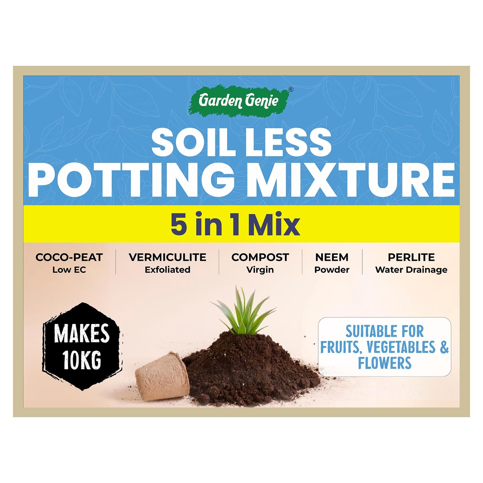 Garden Genie 5-in-1 Potting Soil Mixture | Makes 10 Kg of Soil for Plants