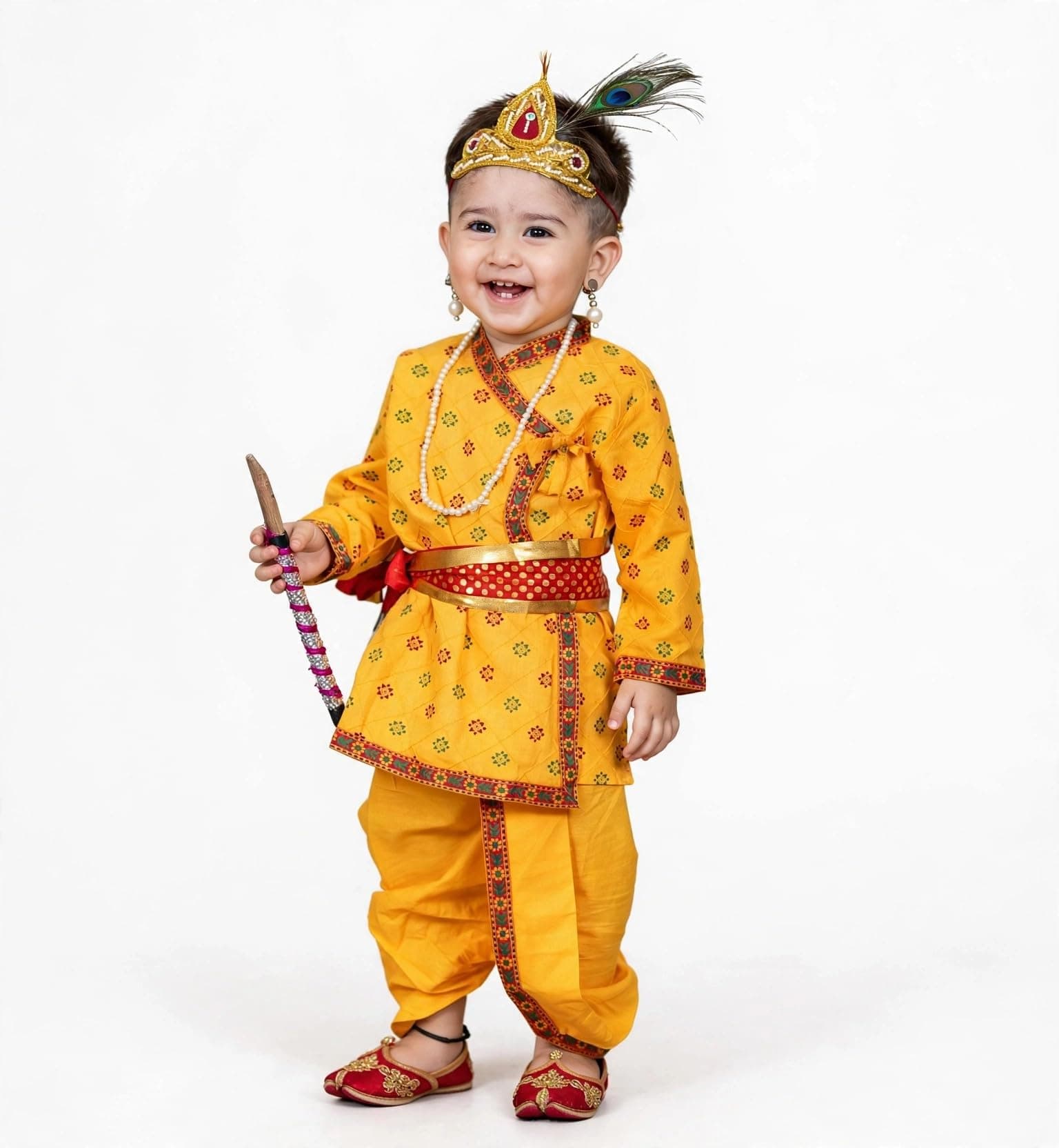 Kaku Fancy Dresses Blended Krishna Costume for Kids for Janmashtami/Kanha/Krishnaleela/Mythological Character Krishna Fancy Dress Costume for Boys/Girls - Yellow (3-4 Years)