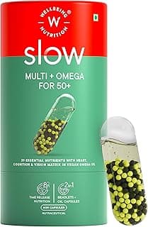 Wellbeing Nutrition Slow Multivitamin + Omega 3 for Men & Women, Adult 50+ | B-Complex, Coq10, Vitamin D3, C, Zinc, Calcium + 40 Nutrients | Energy, Immunity, Joint, Heart & Memory, 60 Veg Capsules