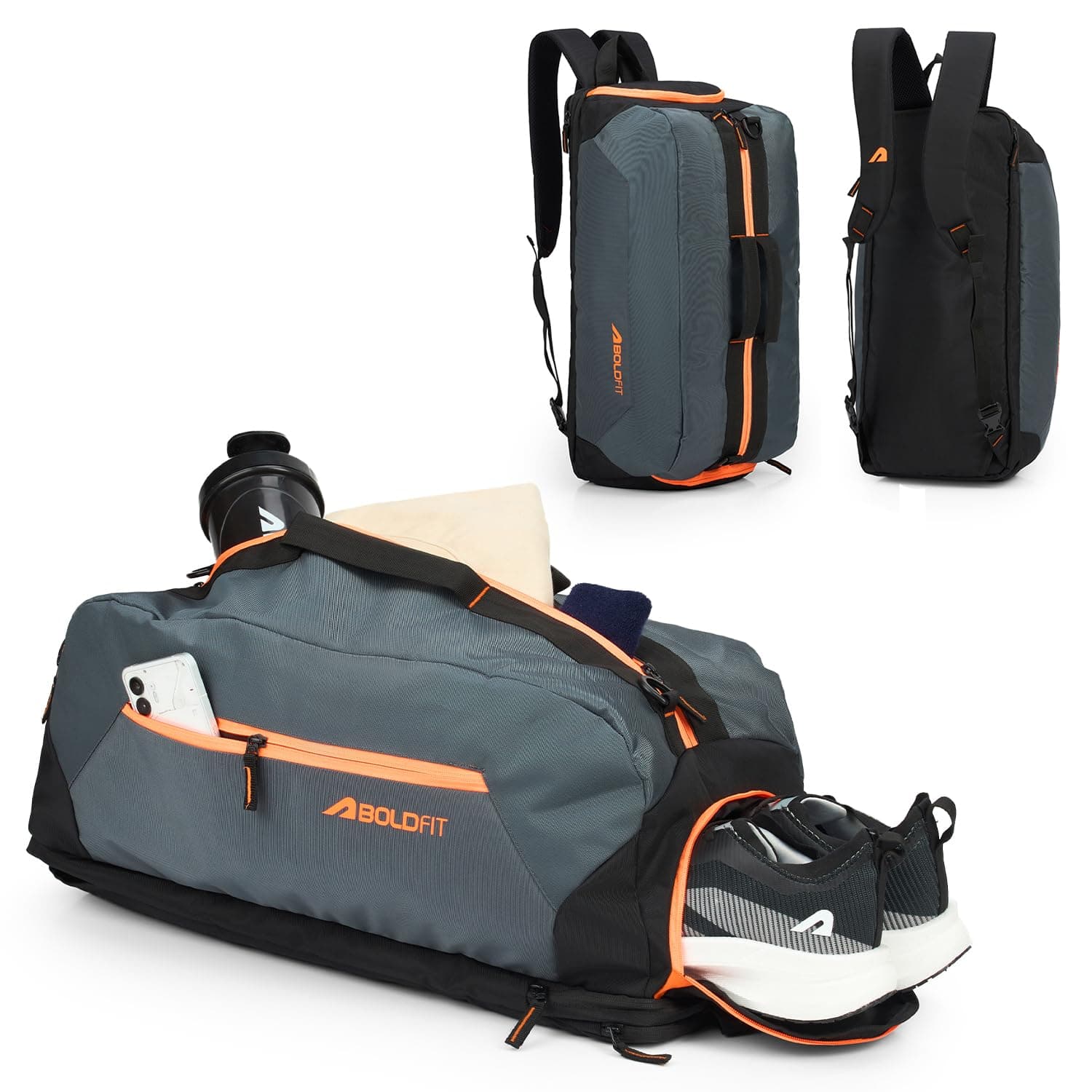 Boldfit Premium Gym Bag for Men & Women, Waterproof & Organized Duffle Bag with Adjustable Shoulder Strap, Gym Bag with Shoe Compartment, 33L Sports Duffel Bags for Women