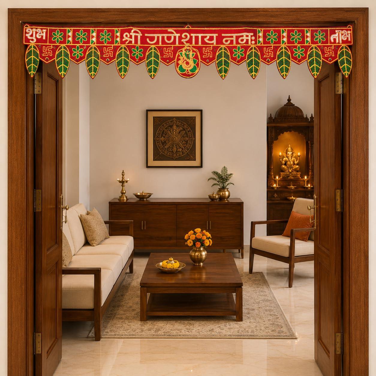 DiaCraft Traditional Shubh Labh Ganesh Door Toran for Main Entrance - 90 cm Festive Hanging for Home Decoration, Diwali, Wedding, Housewarming, and Office Decor (Red & Multi-Color)