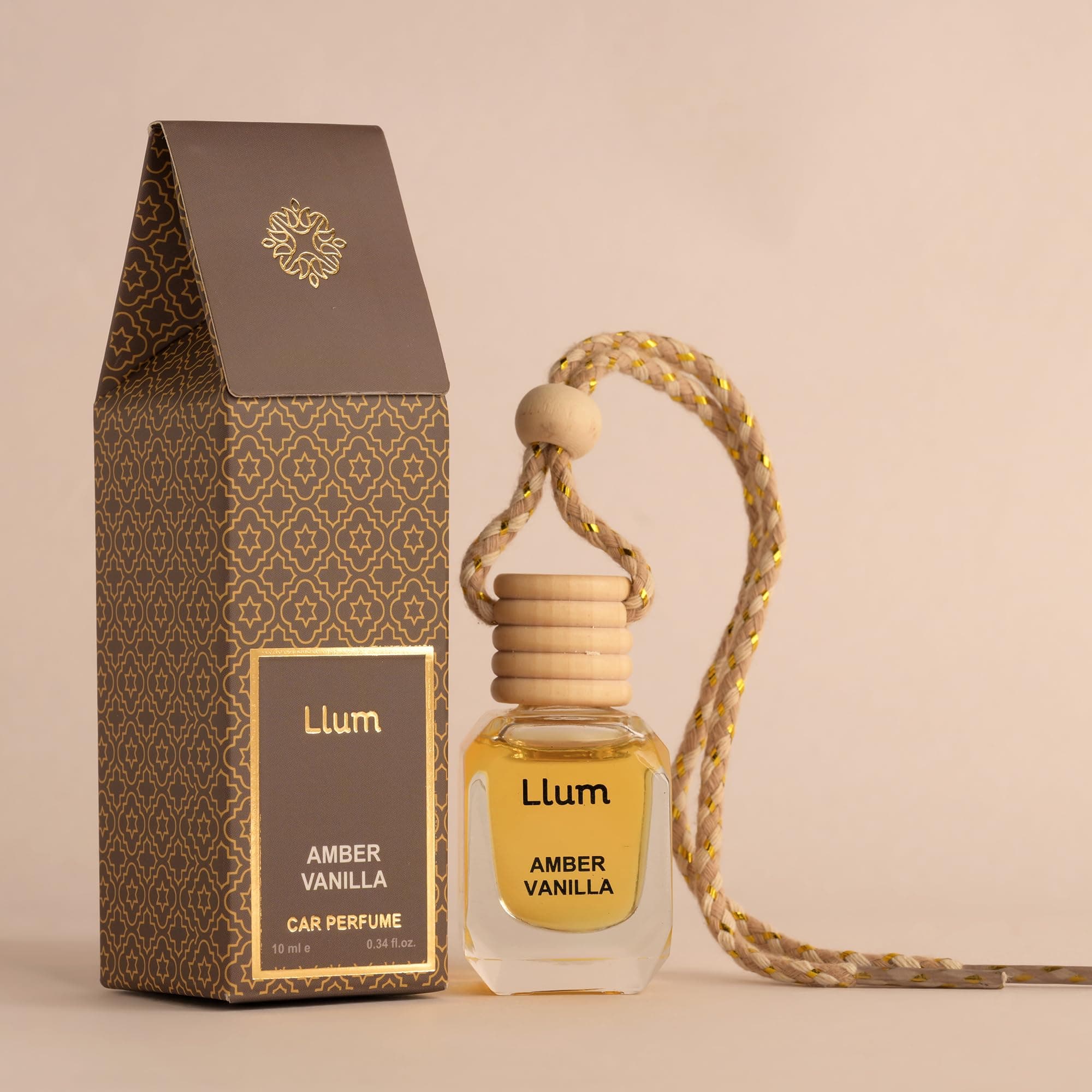 Llum Amber Vanilla Hanging Car Air Freshener (10 ml) - Luxury, Alcohol-Free & Non-Toxic Scent| Premium Interior Perfume Accessory| Fragrance up to 35 Days