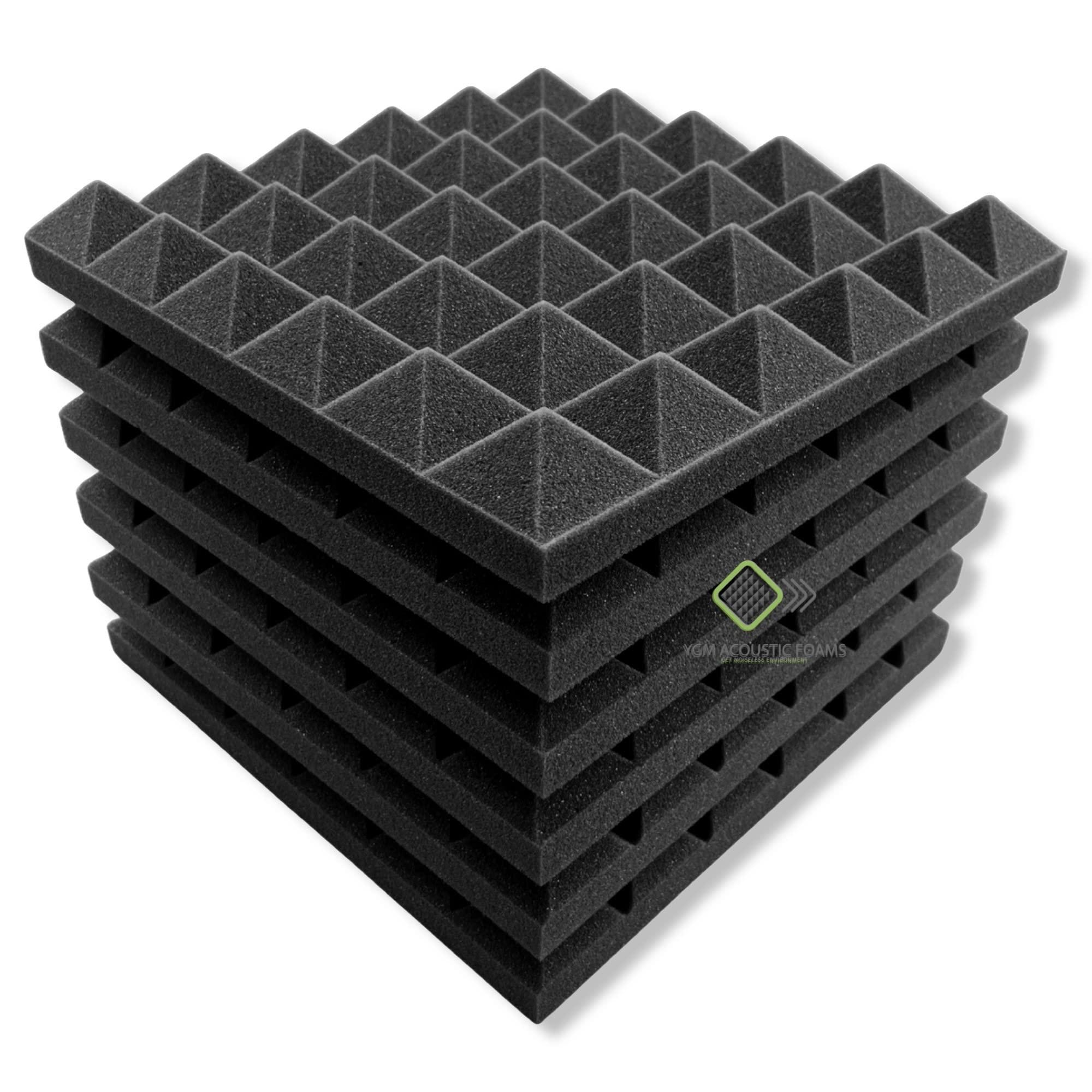 YGM Acoustic Foams® Pyramid Acoustic Panels 12" X 12" X 2", 50 Kg/m³ High Density Premium Grade Studio Noise, Echo Reduction and Absorption, 3D Structure (Charcoal Black) (Set of 6) (50 Density)