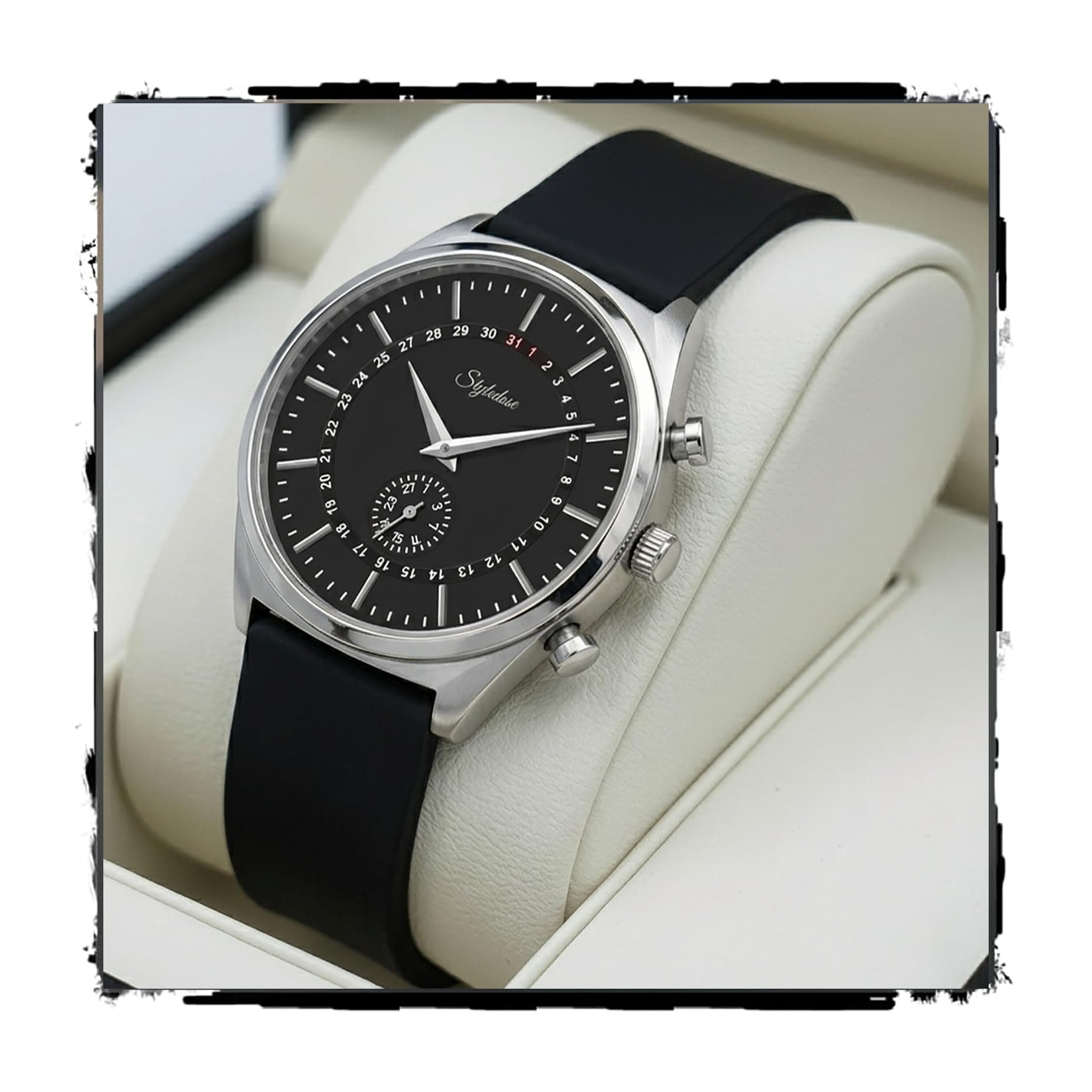 styledose Men’s Watch Analog Quartz with Subdial & Silicone Strap –Casual & Formal Wrist Watch for Men (Black)
