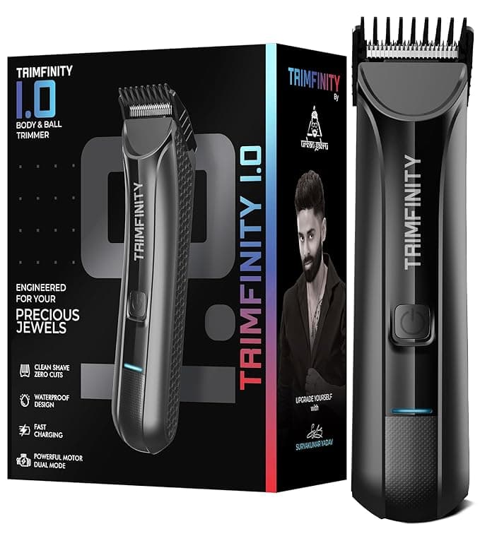 urbangabru Trimfinity 1.0 Waterproof Body Trimmer By Urban Gabru | Stainless Steel Ceramic Blade,Led Light,90 Min Battery,Dual-Mode Motor,4 Combs,Fast Charging,Travel Lock For Men'S Grooming (Black)