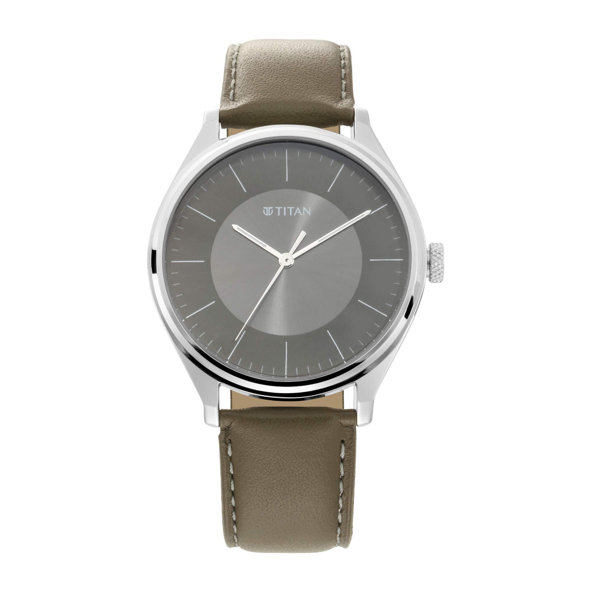 Titan Men's Urban Edge Lustrous Olive Dial Leather Watch-NP1802SL08