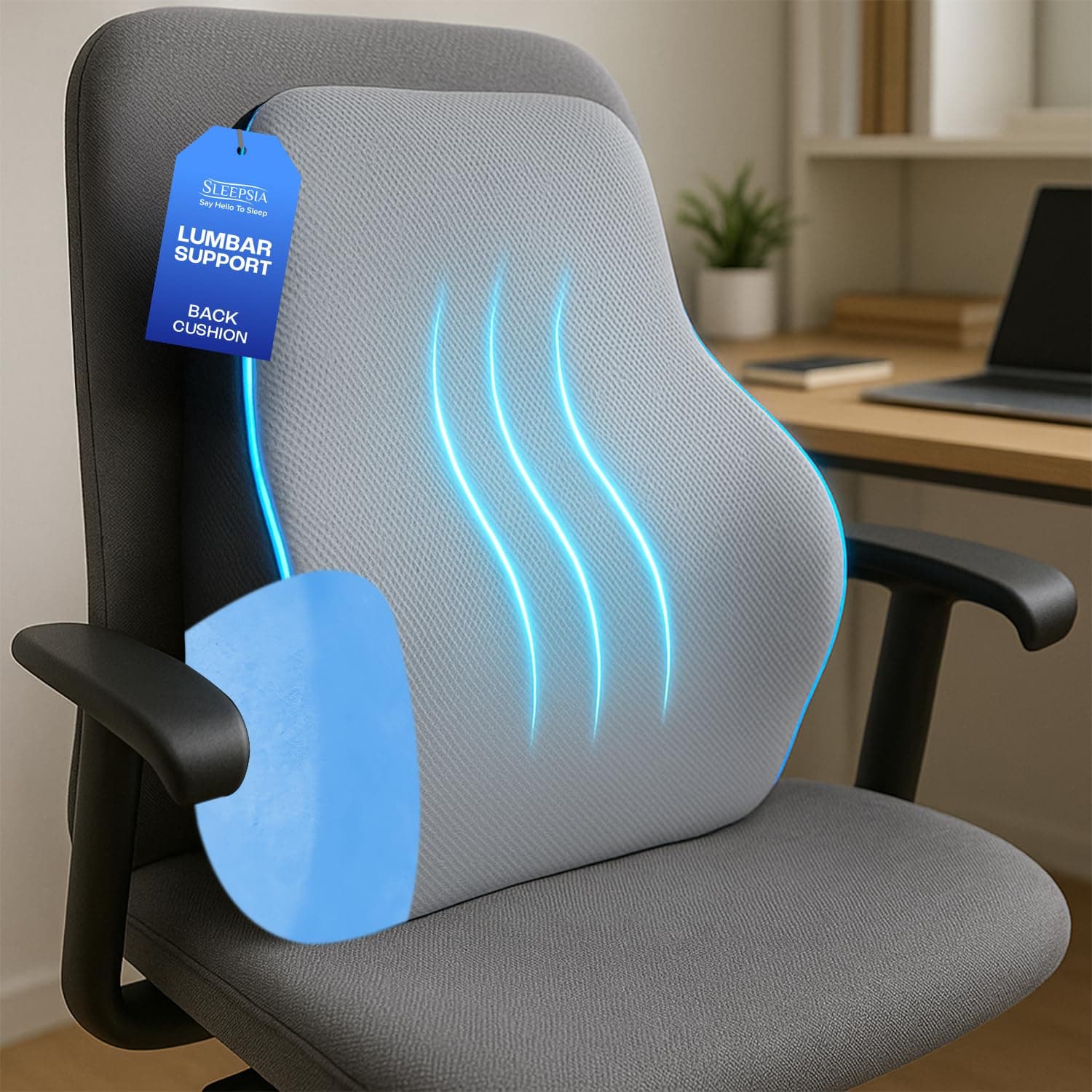 Sleepsia Back Support for Office Chair with 1 Year Warranty Lumbar Support Pillow for Office Chair for Back Pain, Car Seat, Memory Foam (Grey/Black Lumbar Back Support (Gel Infused))