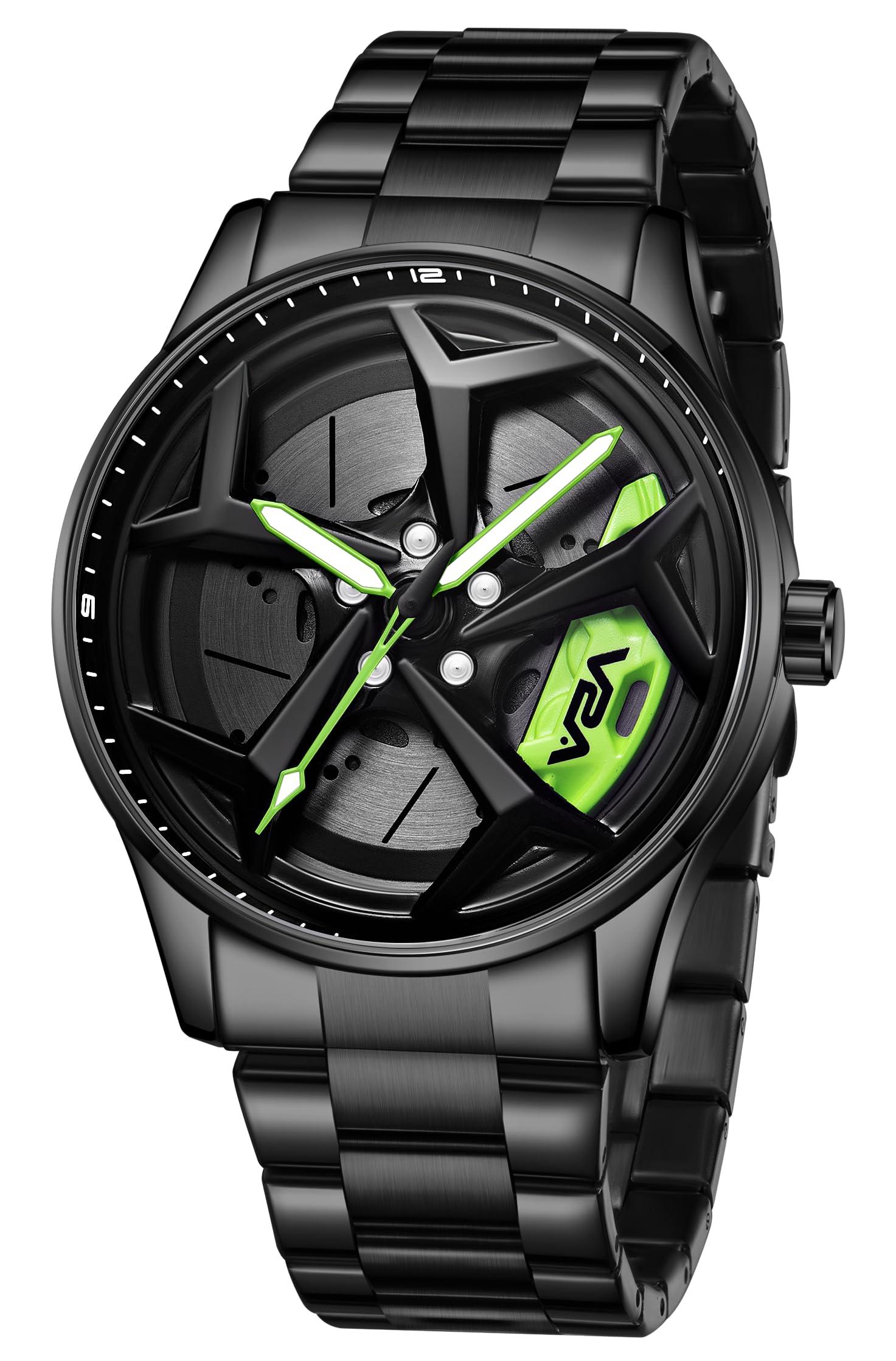 V2A Vortex Rolling Wheel Men’s Analog Watch Open Dial Stainless Steel Watch – Car Wheel-Inspired Design, Hollow Out Elegance Casual Watch for Men | Gift for Men