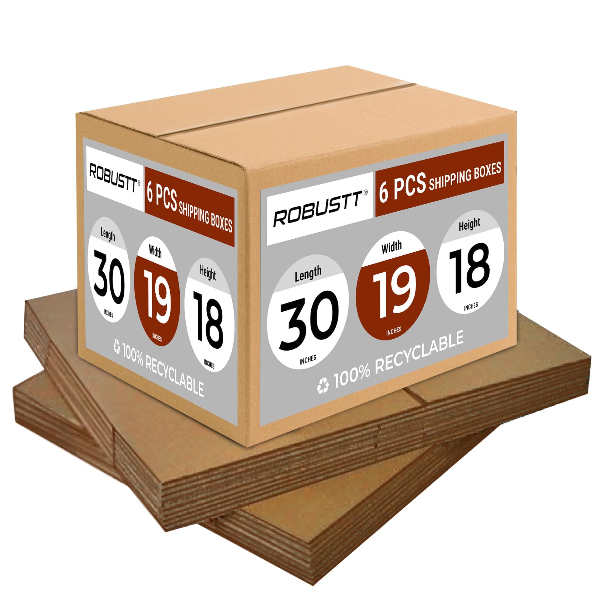 Robustt 5 Ply 30"X19"X18" Cardboard Boxes for Packaging (Pack of 6) | Brown Corrugated Box for Packing | Shipping | Home Shifting | Parcel | Courier Packing box | Large Carton Box