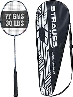 STRAUSS X Force 90 Carbon Graphite Badminton Racket for Men, Adult, Kids | Badminton Bag | Shuttle Racket with Nylon Strings | Lightweight | Weight 77 Grams String Tension - 30lbs | Pack of 1
