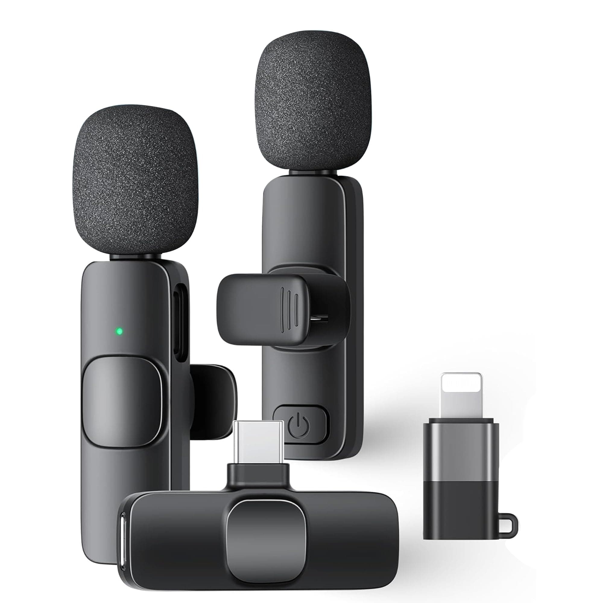 Kratos KMW02 Wireless Mic, Mic Wireless for YouTube, Dual Wireless Microphone with Noise Reduction, 30M Range, Plug & Play, Compatible with iPhone, Android & Tablets (Type-C & Lightning)