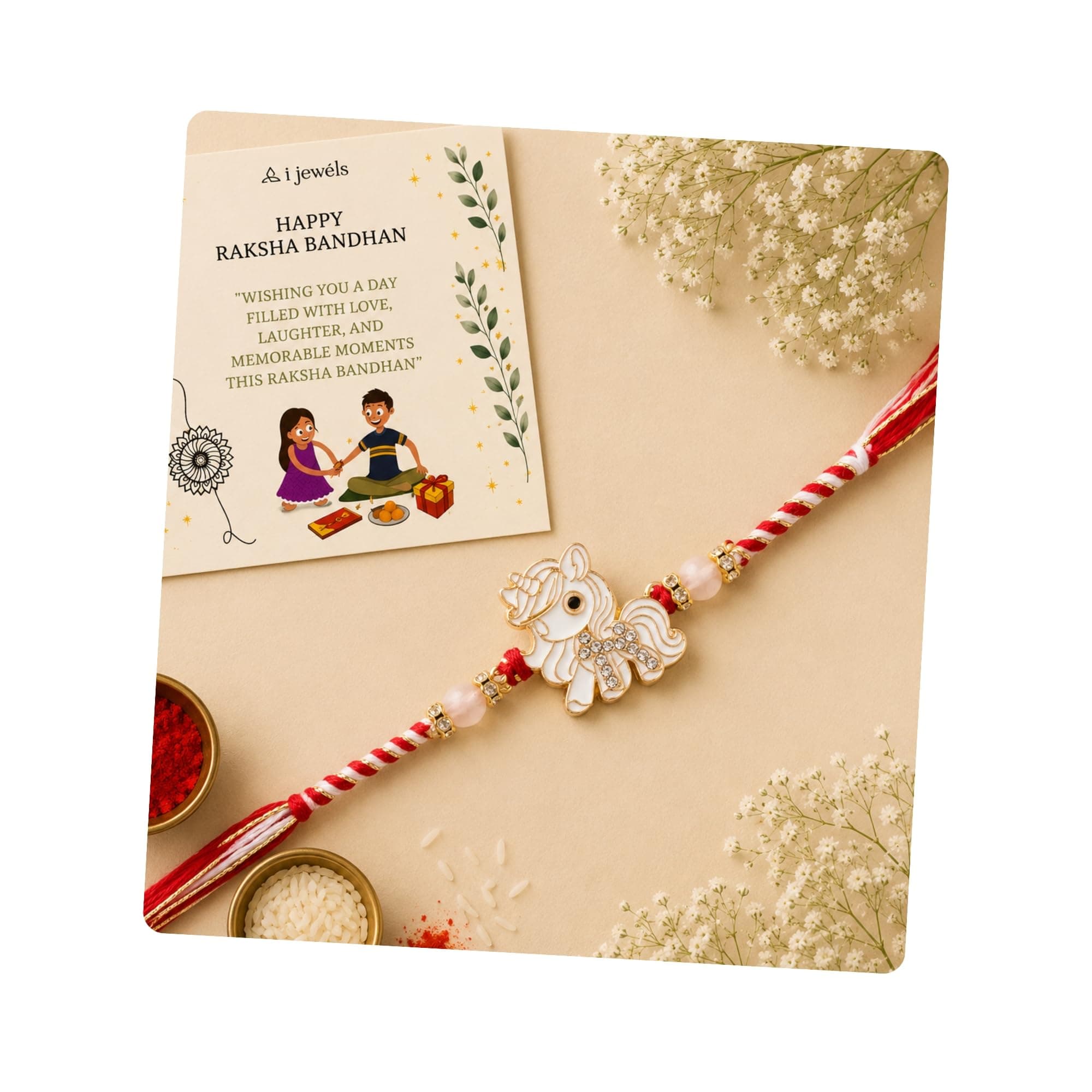 I Jewels Fancy Cartoon Kids Rakhi with Roli Chawal & Rakshabandhan Card for Bro/Brother/Bhai (Style 5)
