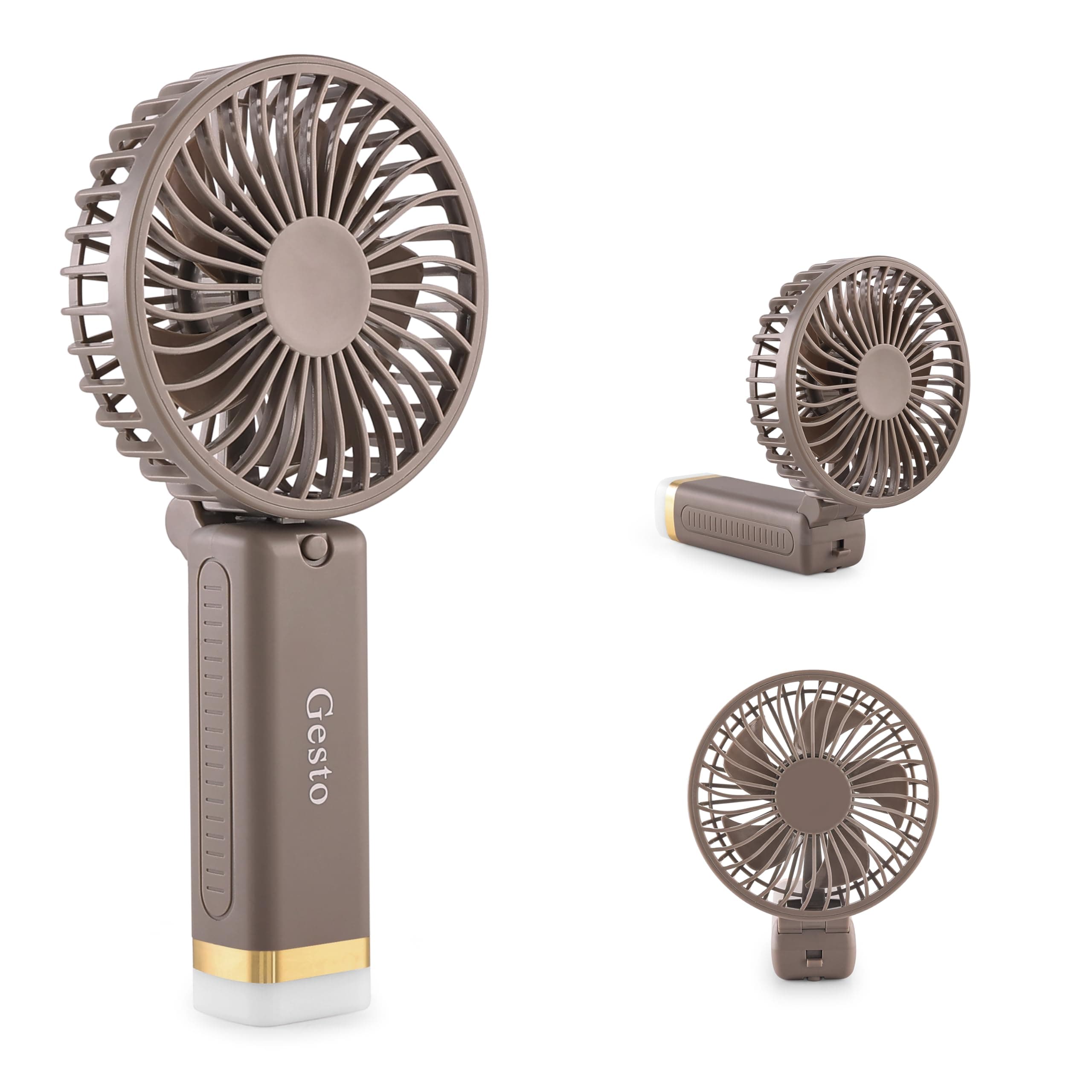 Gesto Portable Fan Rechargeable with LED Light – Foldable Mini Fan, Small Fan,USB Charging Hand Fan with 1200mAh Battery & 3 Speed Modes | Travel, Makeup, Kitchen,Women’s Personal Pankhaa - Grey