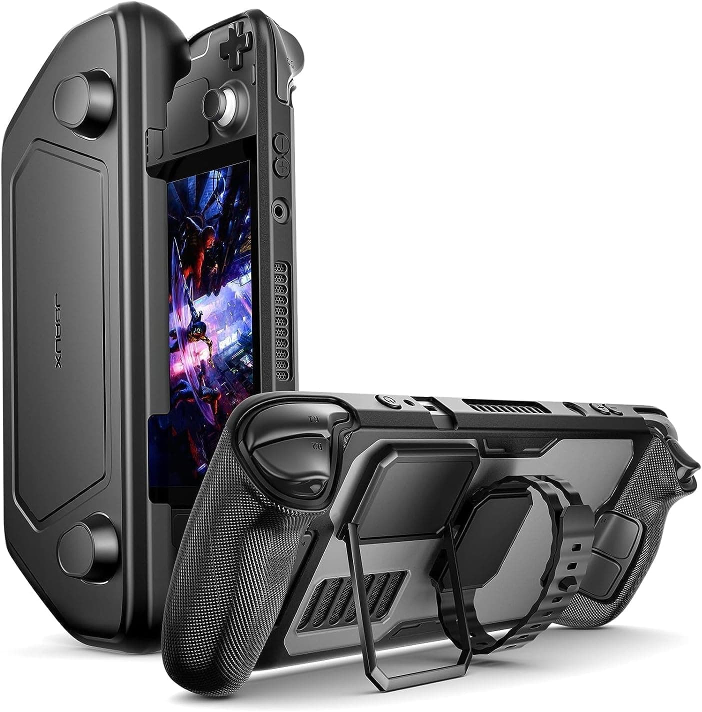 JSAUX ModCase for Steam Deck, PC0104 Modular Steam Deck Case with Detachable Front Shell Valve Steam Deck Accessories Include Protective Case, Face Cover, Metal Bracket and Strap - Basic Set, Black
