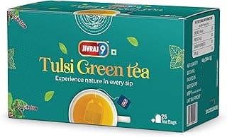 Jivraj9 Tulsi Green Tea | 25 Biodegradable Tea Bags | Herbal Green Tea for Immunity & Stress Relief | Holy Basil Infusion | Detox & Antioxidants | Low Caffeine | Daily Wellness Tea