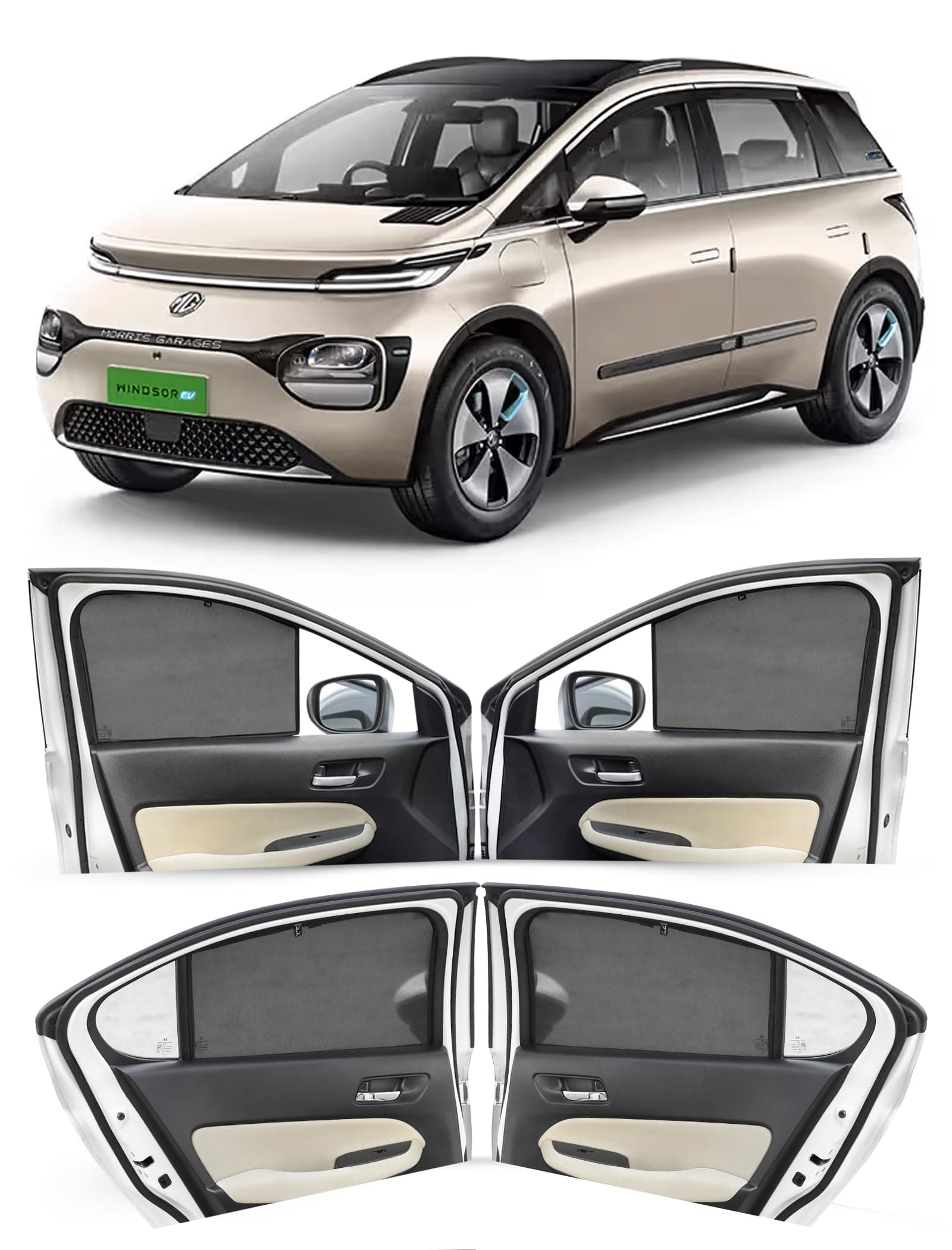 Autofact Car Sunshades for MG Windsor, UV Protection, Useful Car Accessories, Custom fit Sun Shades for Side Windows, Set of 4