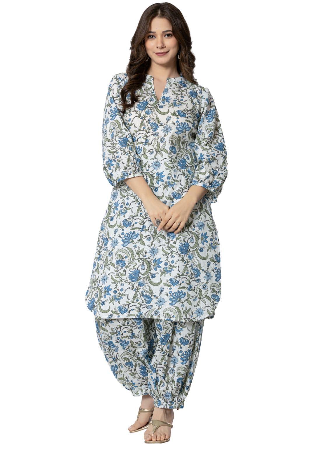 rytras Women's Pure Cotton Printed Straight Kurta Set with Palazzo Pants - Ethnic Wear, Blue(RYT592-N,XL)
