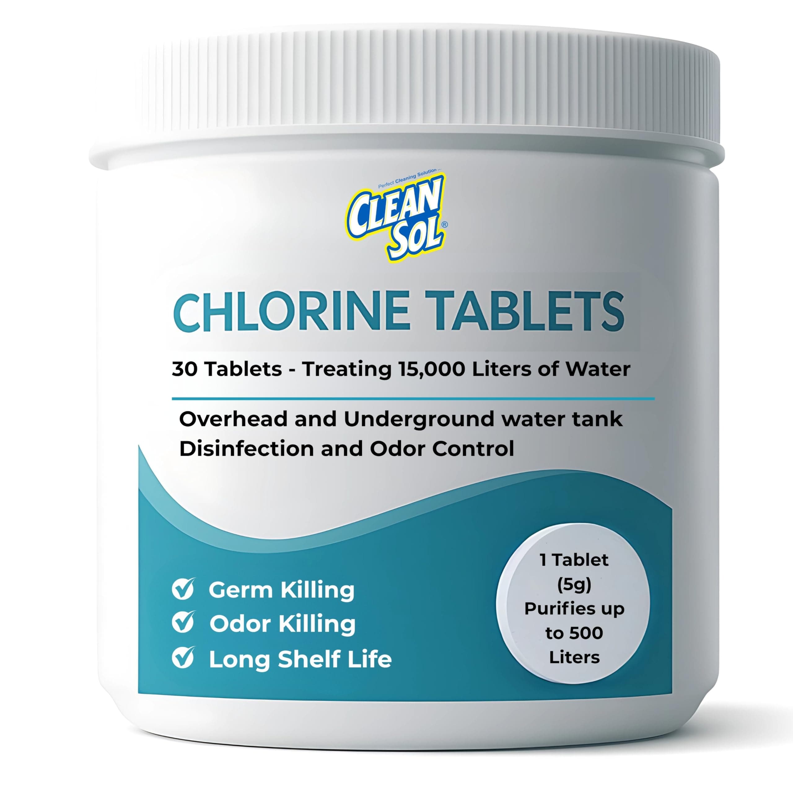 Cleansol Chlorine Tablets for Water Tank Disinfection – 5g Each (Pack of 30) | 1 Tablet Treats 500 litres | Kills Germs & Controls Odour | Ideal for Overhead & Underground Water Tanks
